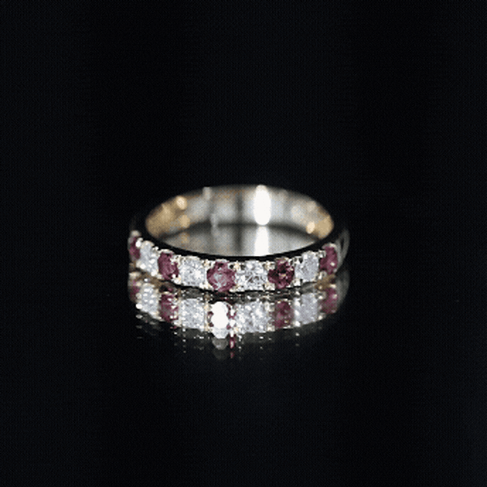 Natural Pink Tourmaline and Diamond Wedding Band Ring AAA - Rosec Jewels