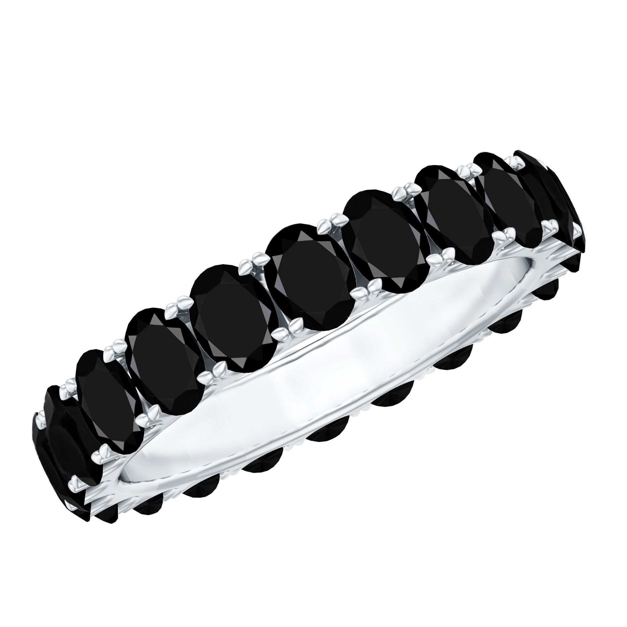 Oval Shaped Black Onyx Wedding Band for Women AAA - Rosec Jewels