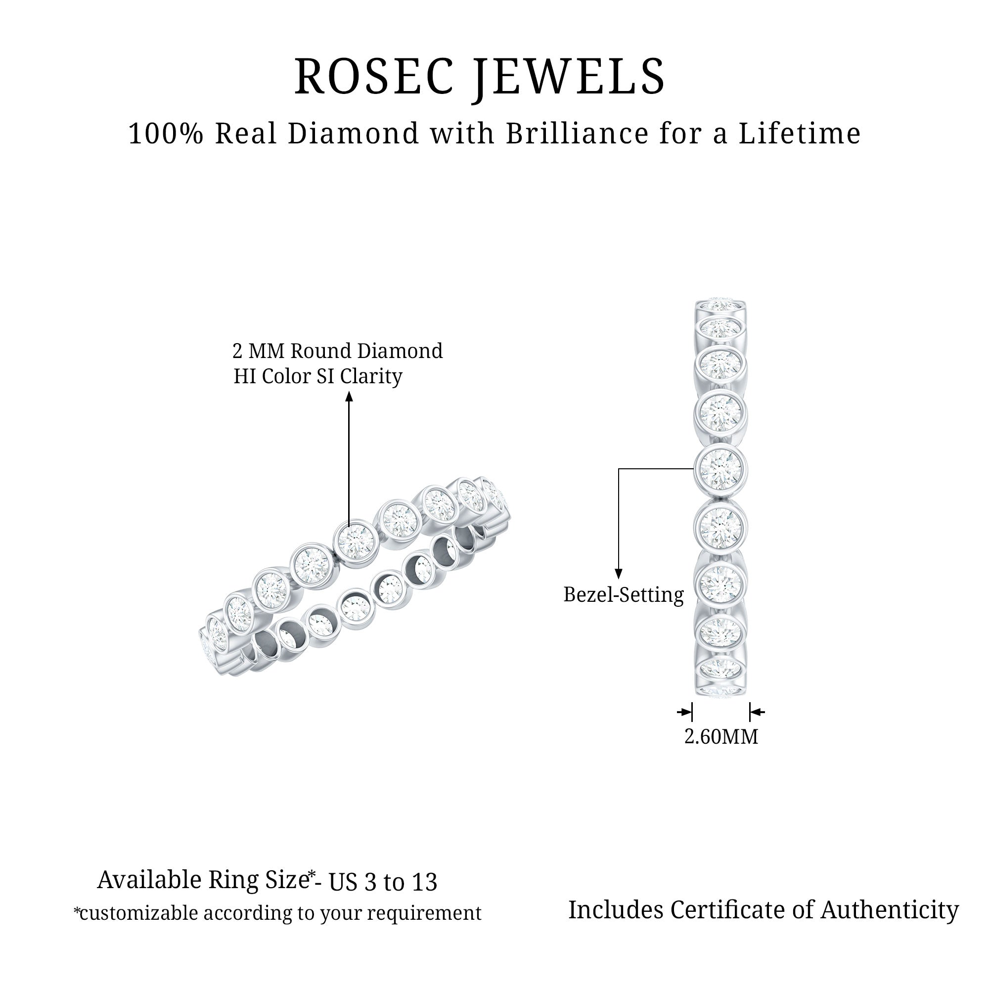 Real Diamond Eternity Ring in Bezel Setting Natural - ( HI-SI ) - Rosec Jewels
