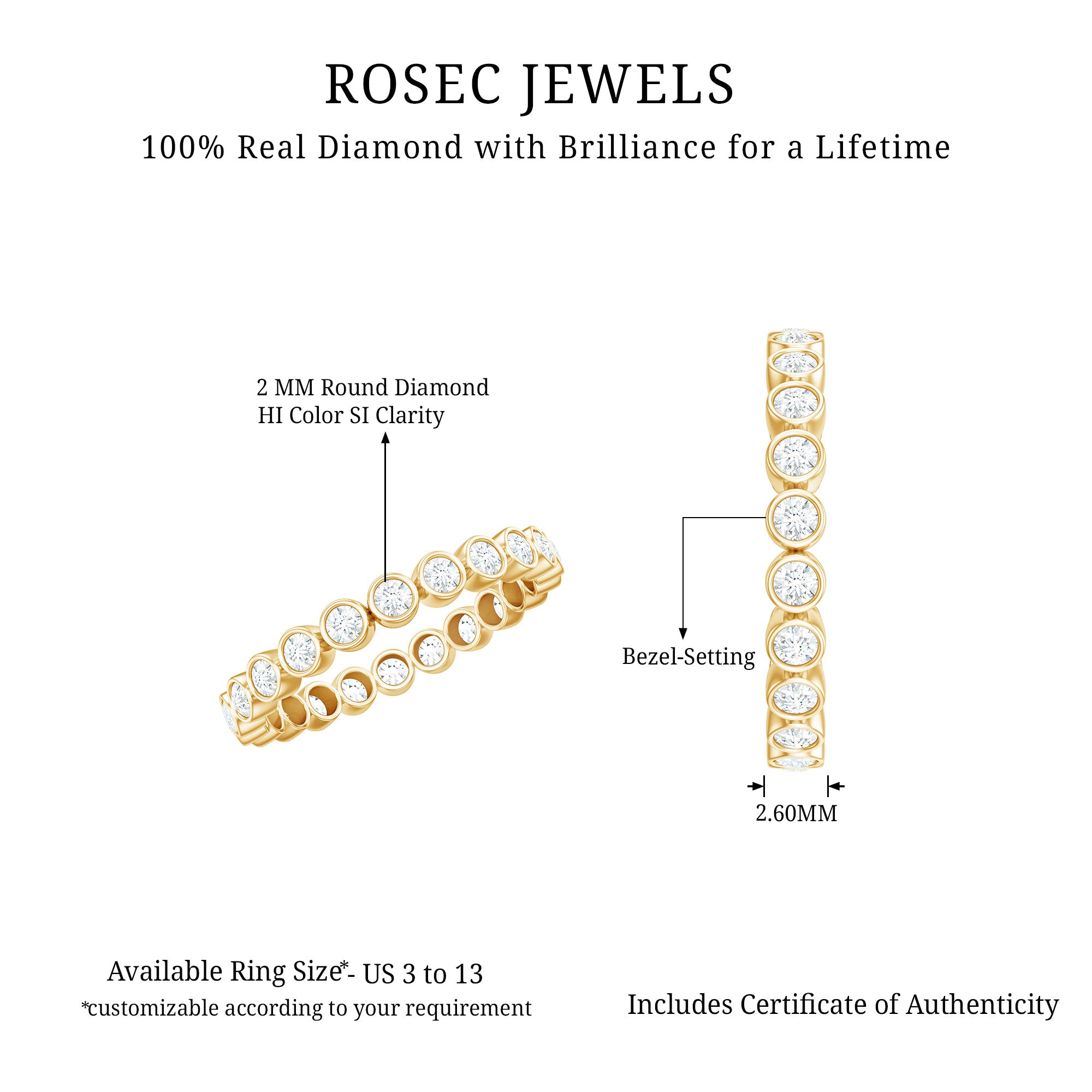 Real Diamond Eternity Ring in Bezel Setting Natural - ( HI-SI ) - Rosec Jewels