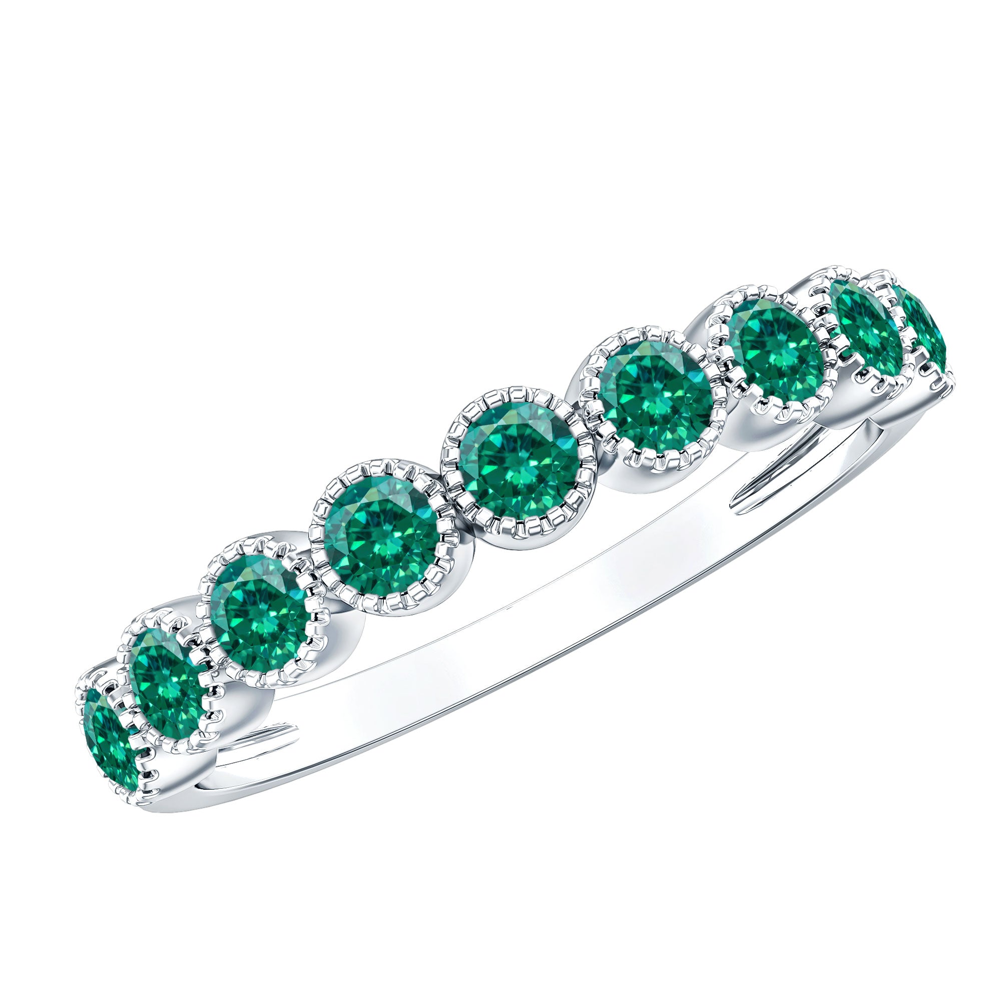 Certified Lab Created Emerald Full Eternity Band Ring in Bezel Setting AAAA - Rosec Jewels