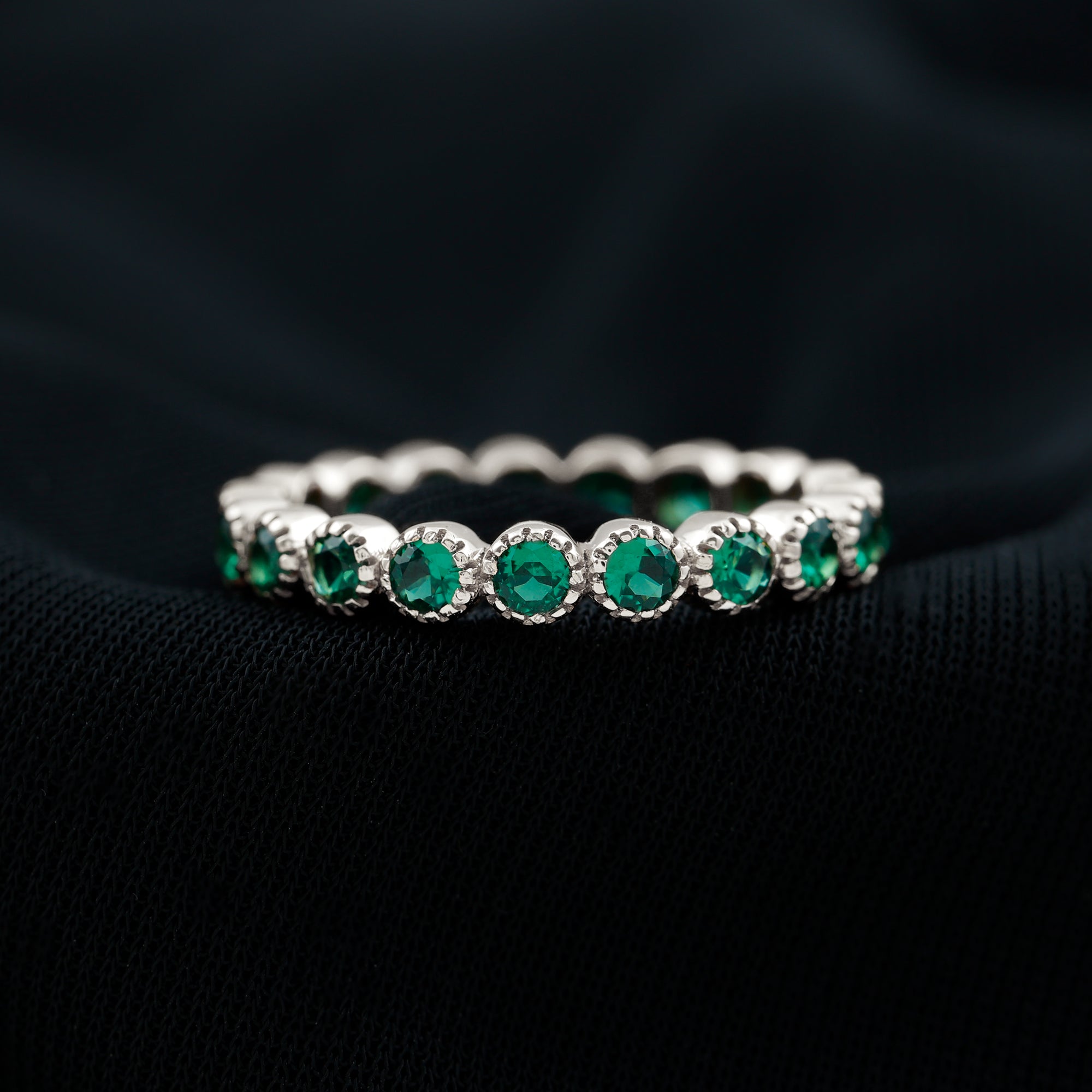 Certified Lab Created Emerald Full Eternity Band Ring in Bezel Setting AAAA - Rosec Jewels