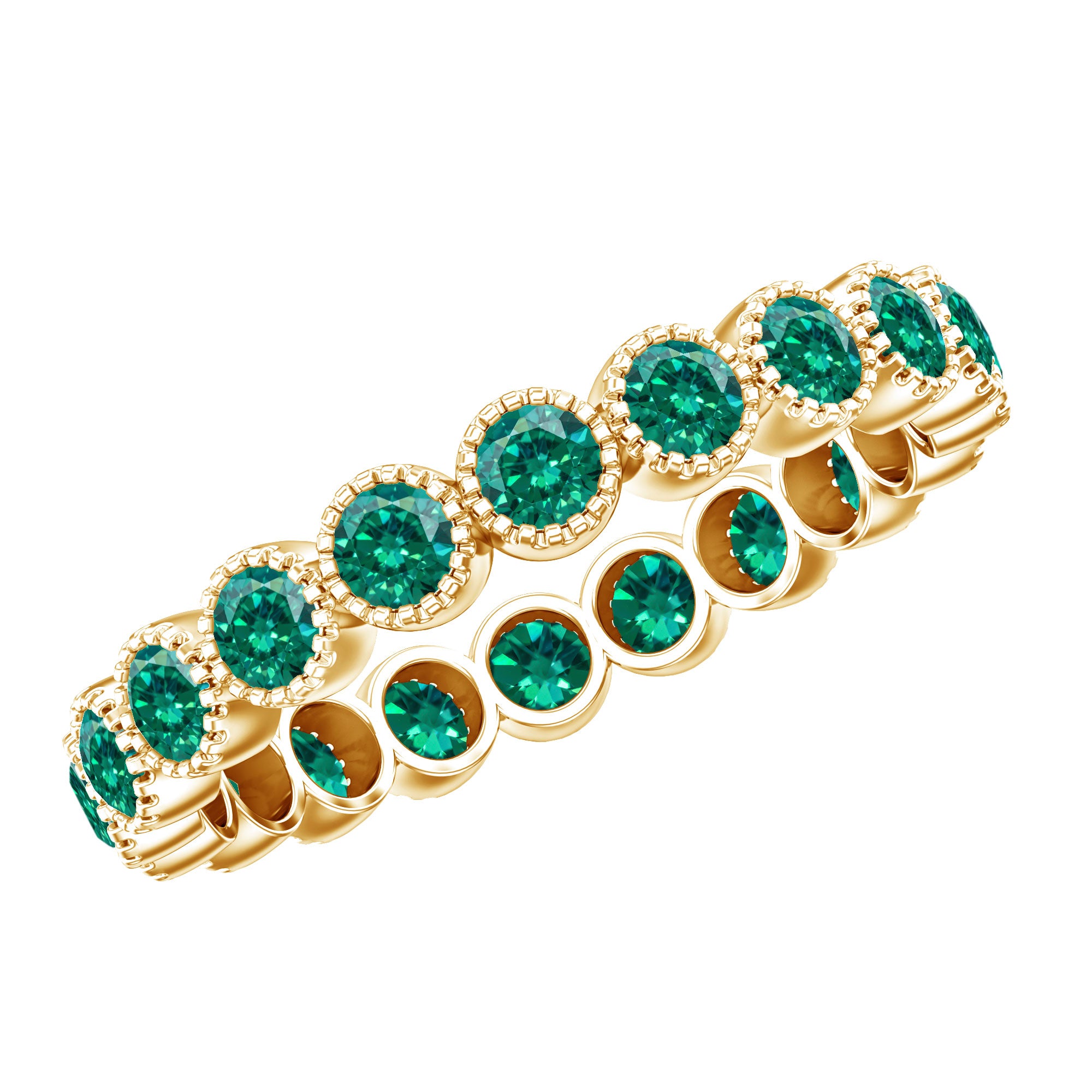 Certified Lab Created Emerald Full Eternity Band Ring in Bezel Setting AAAA - Rosec Jewels