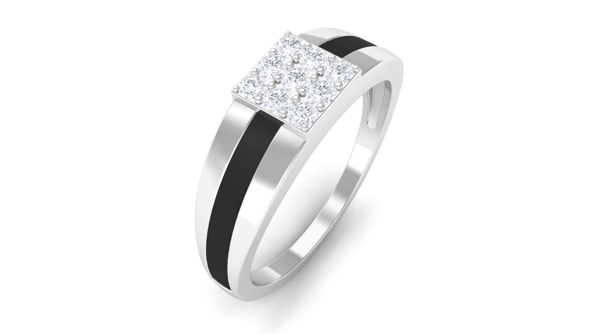 Certified Real Diamond Mens Engagement Band with Black Enamel Natural - ( HI-SI ) - Rosec Jewels
