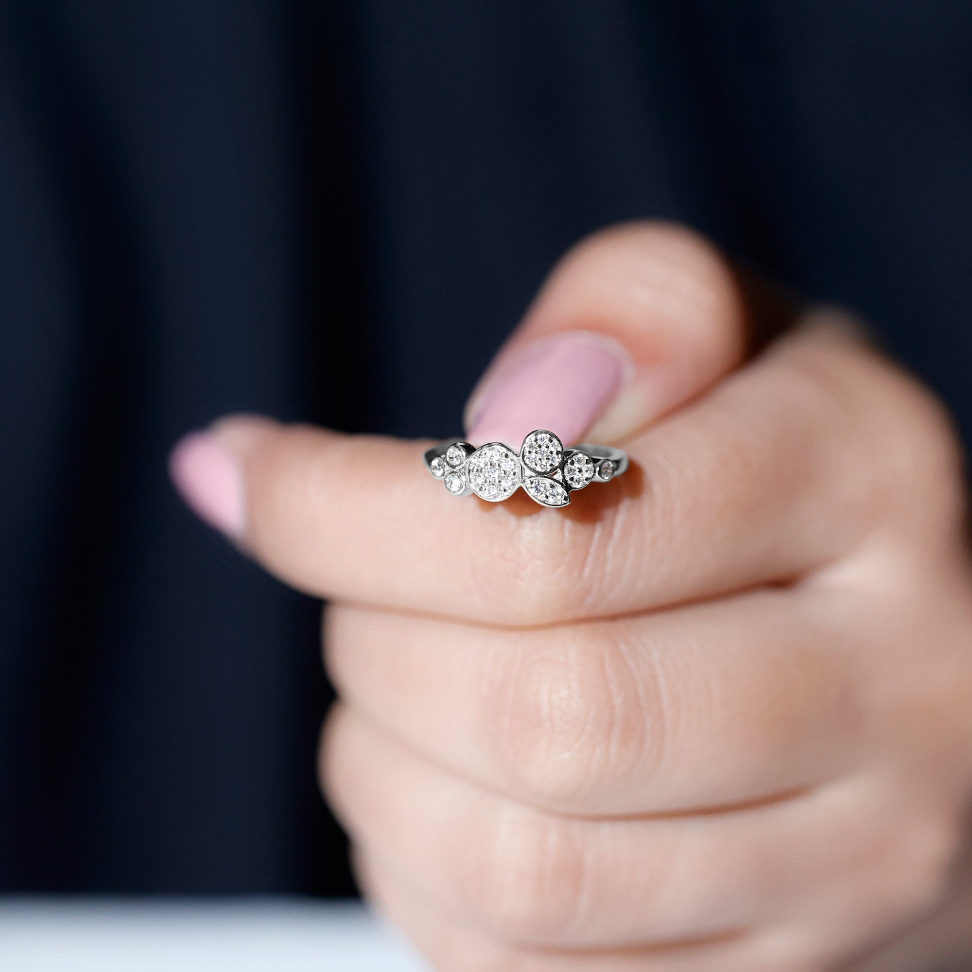 Illusion Set Round Diamond Cluster Engagement Ring Natural - ( HI-SI ) - Rosec Jewels