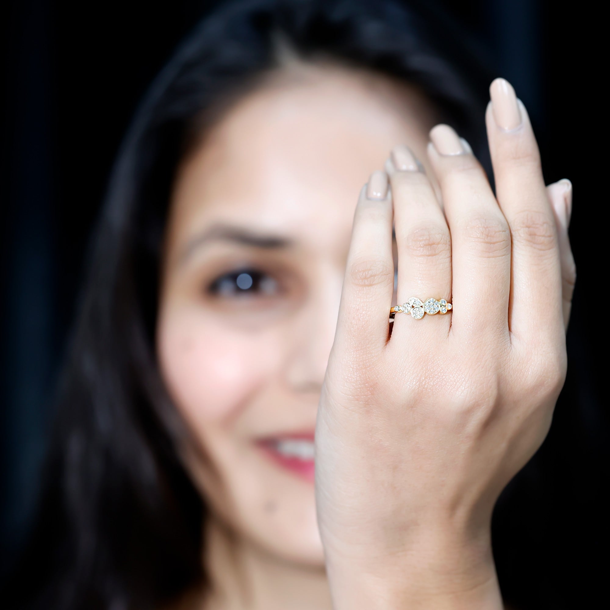 Illusion Set Round Diamond Cluster Engagement Ring Natural - ( HI-SI ) - Rosec Jewels
