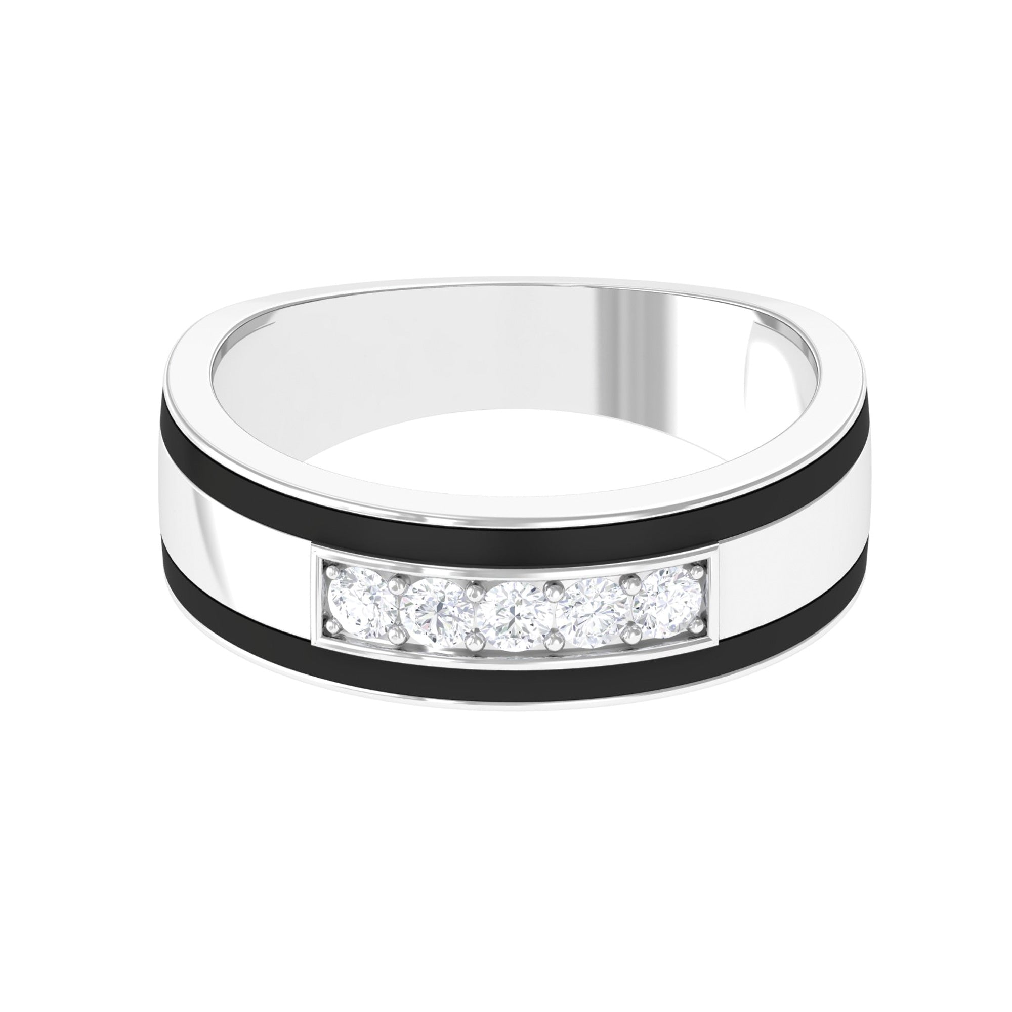 Certified Real Diamond Wedding Band with Black Enamel Natural - ( HI-SI ) - Rosec Jewels