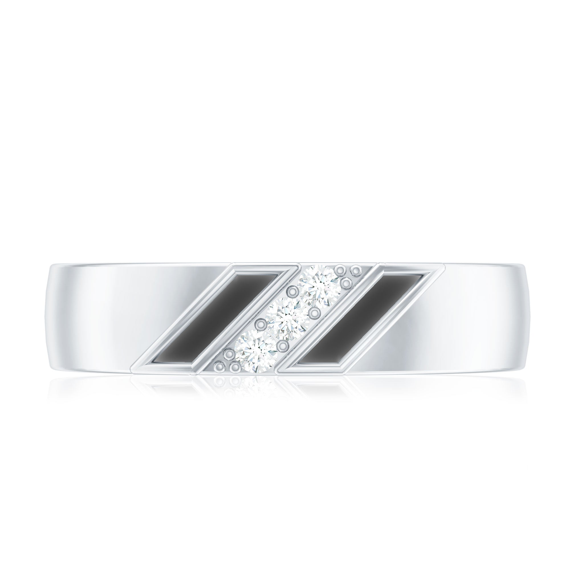 Rosec Jewels-Natural Mens Diamond Wedding Band with Black Enamel