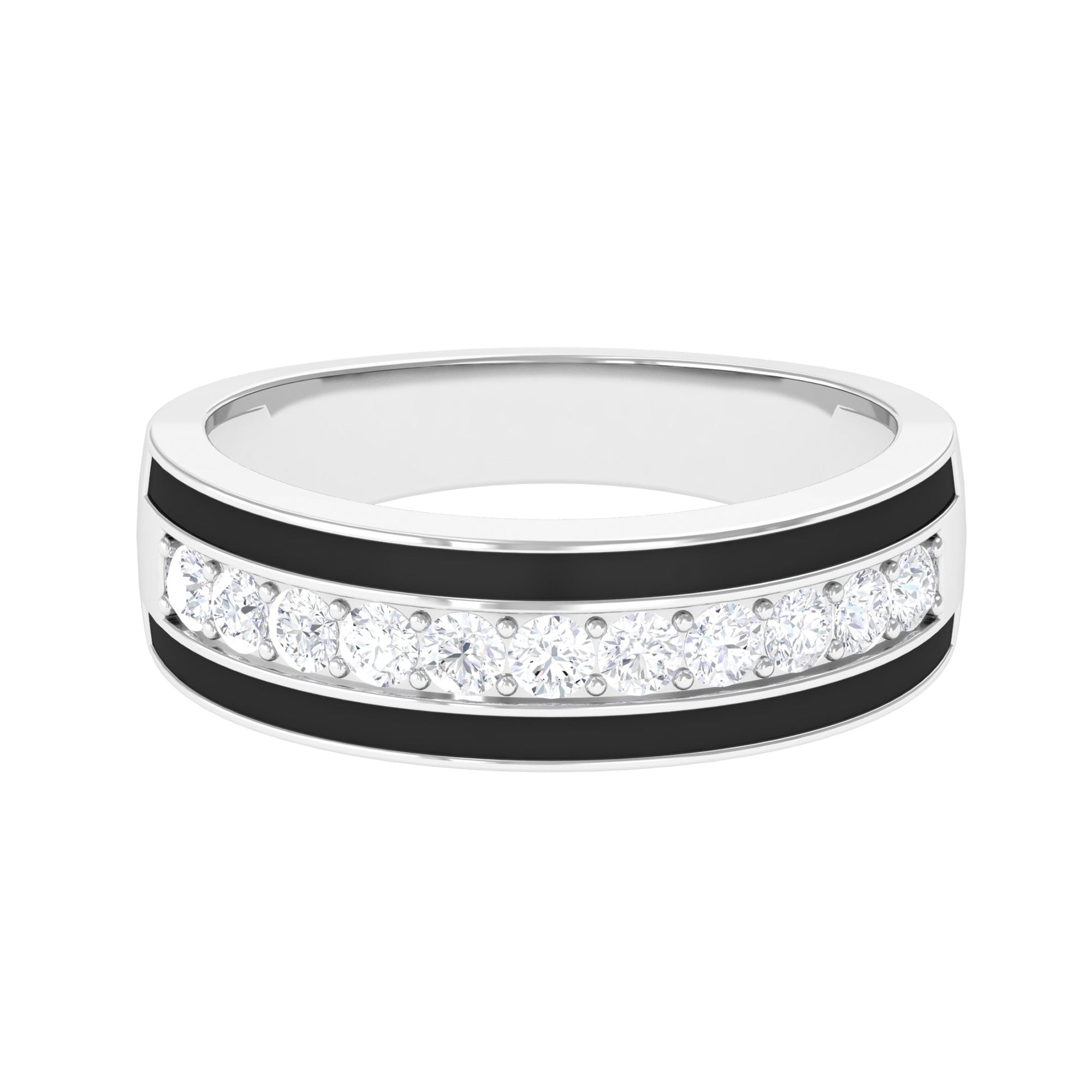 Natural Diamond Wide Band Ring with Enamel