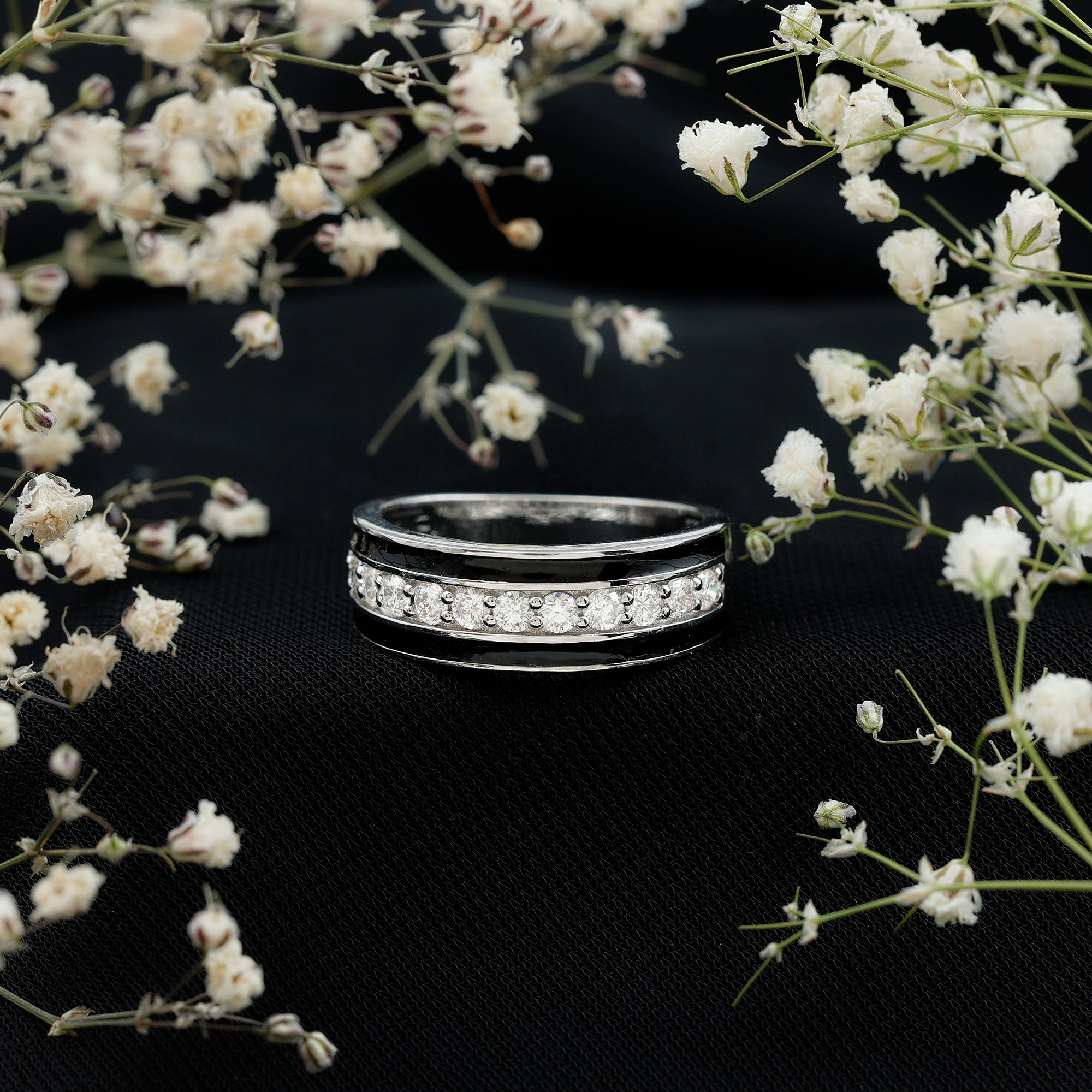 Rosec Jewels-Natural Diamond and Enamel Wedding Band for Men