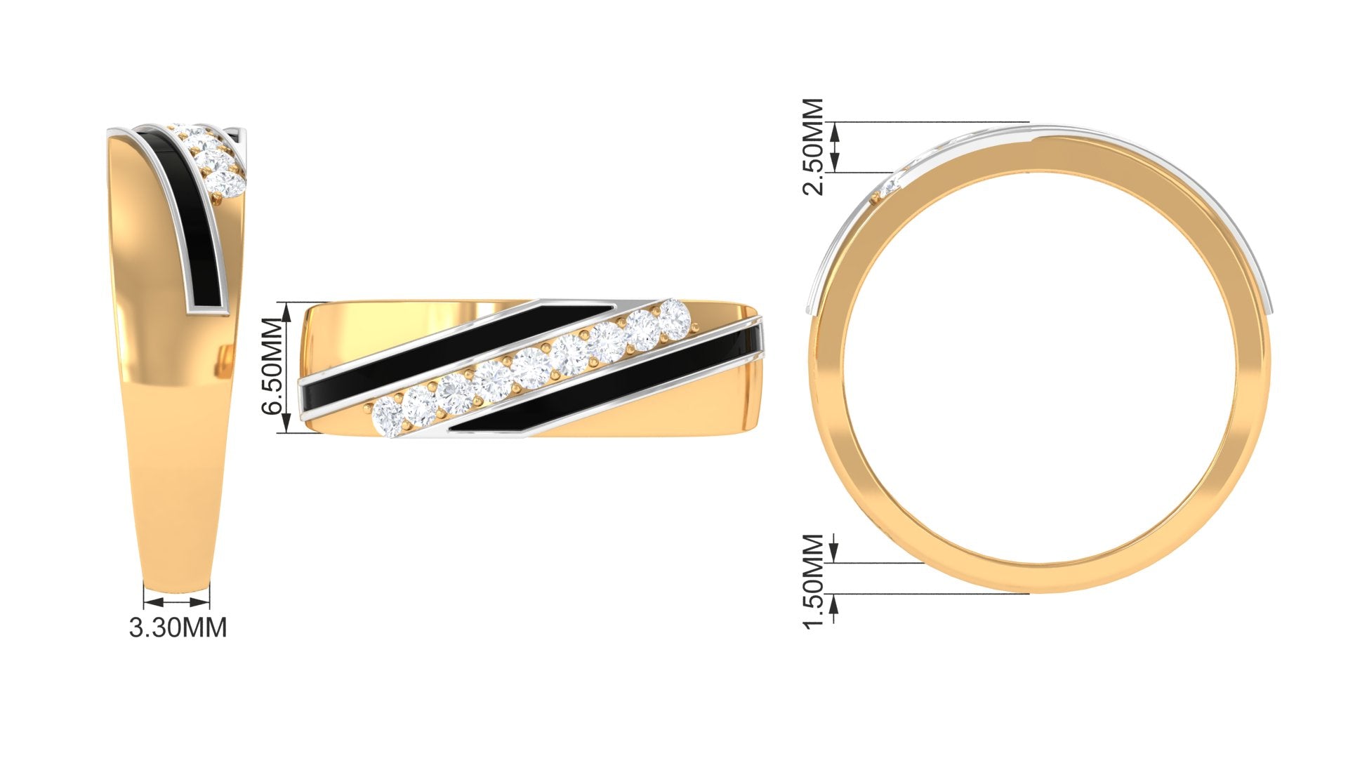 Certified Natural Diamond Mens Wedding Band with Black Enamel Natural - ( HI-SI ) - Rosec Jewels