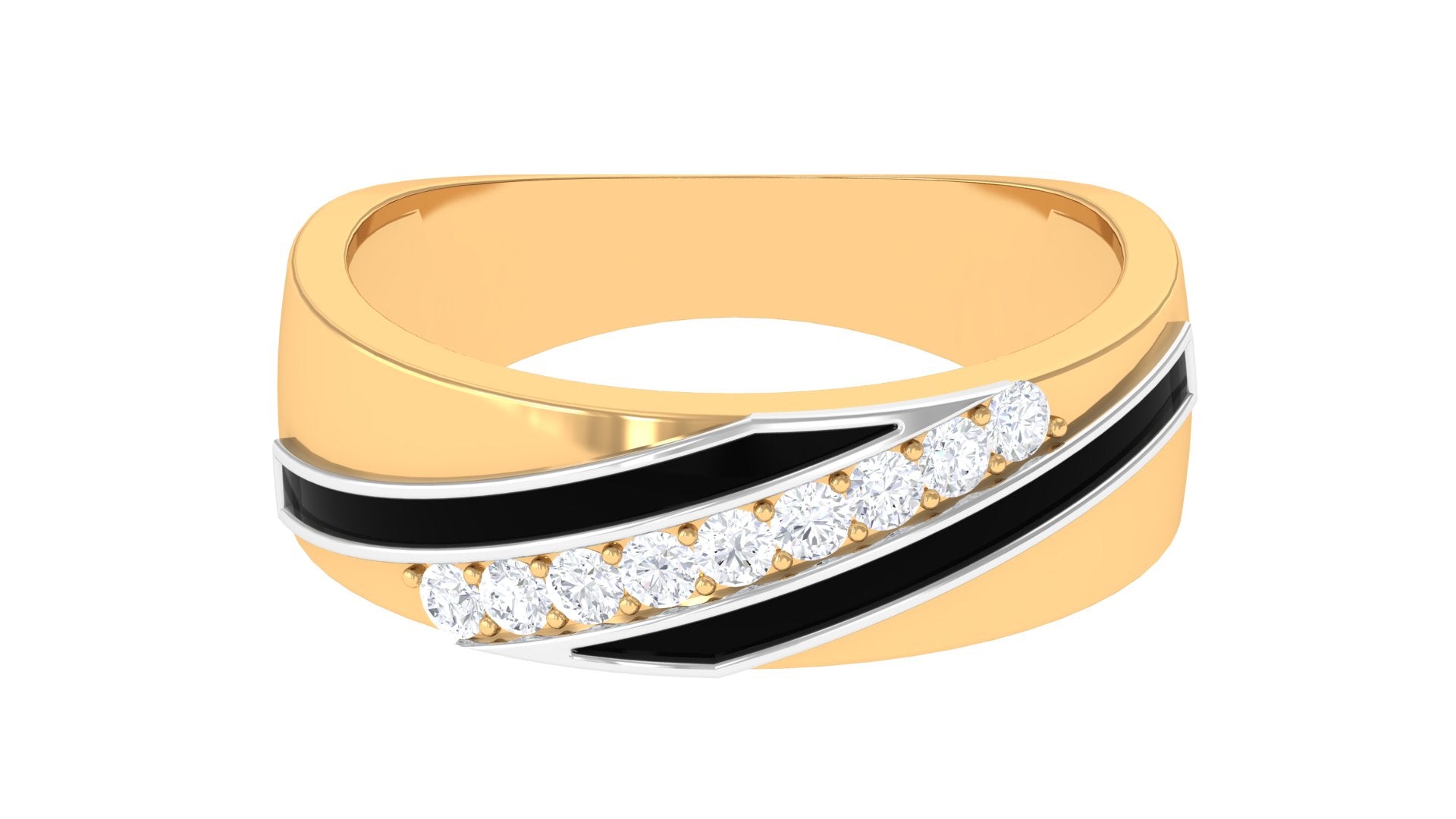Certified Natural Diamond Mens Wedding Band with Black Enamel Natural - ( HI-SI ) - Rosec Jewels