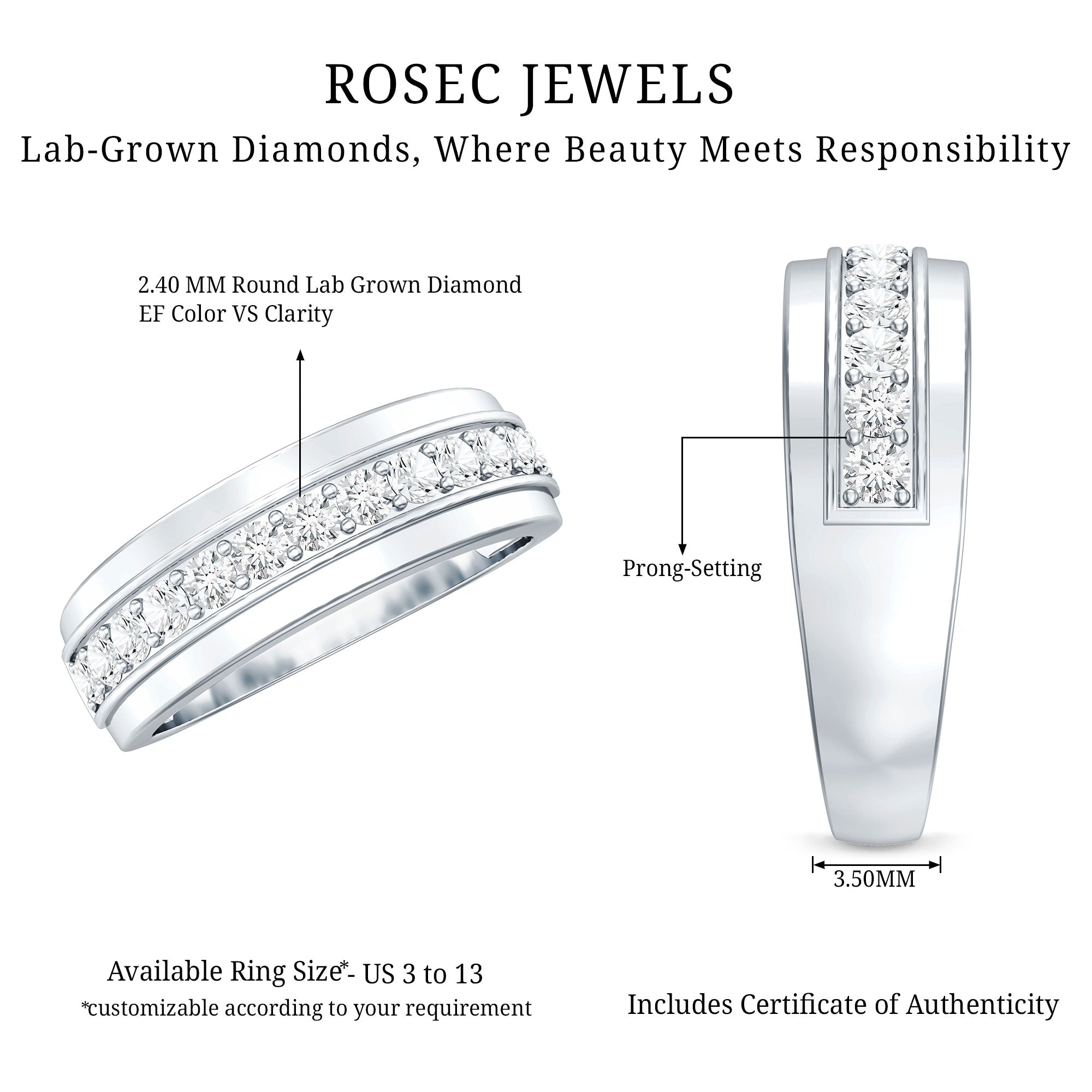 Rosec Jewels-Lab Grown Diamond Half Eternity Mens Wedding Band