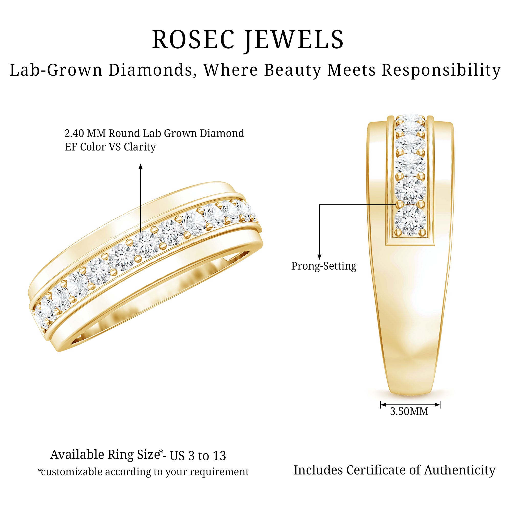Rosec Jewels-Lab Grown Diamond Half Eternity Mens Wedding Band