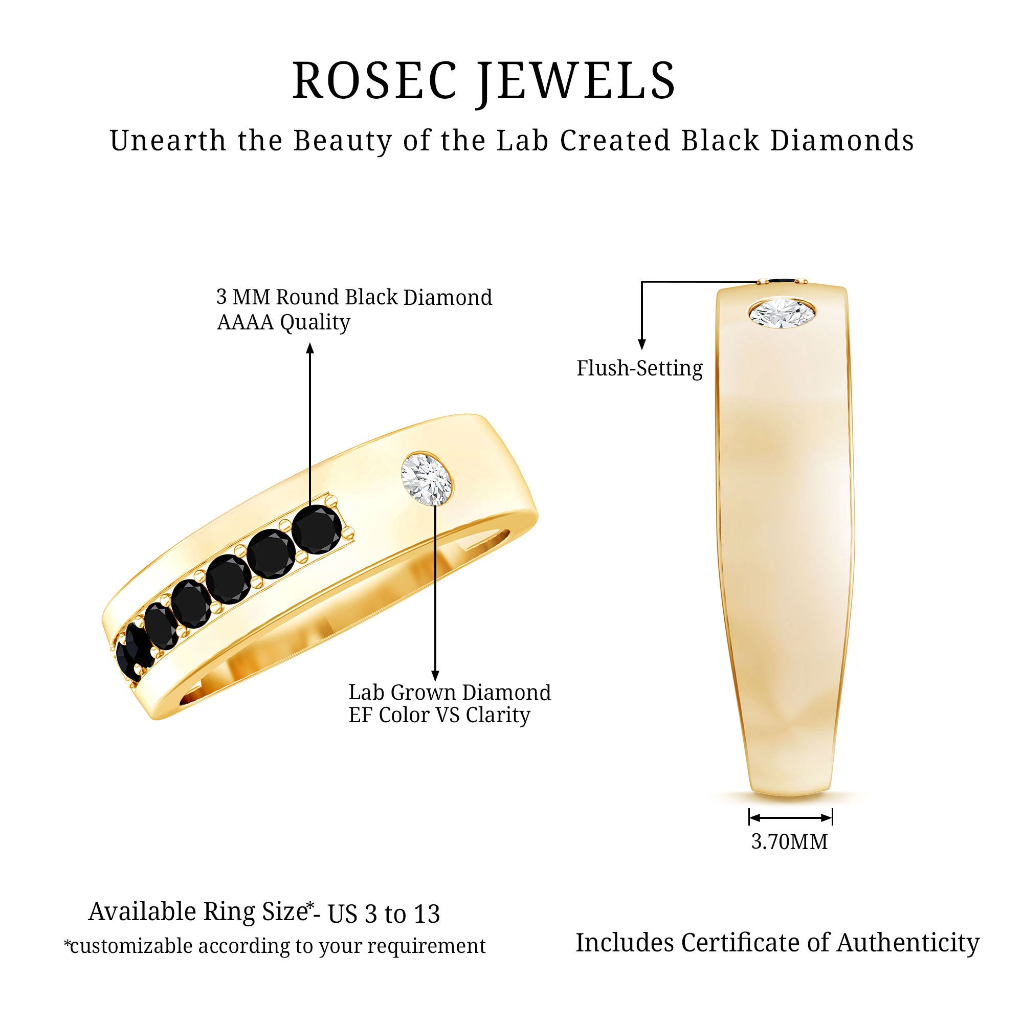 Certified Lab Grown Black and White Diamond Wedding Band AAAA ( Synthetic ) - Rosec Jewels