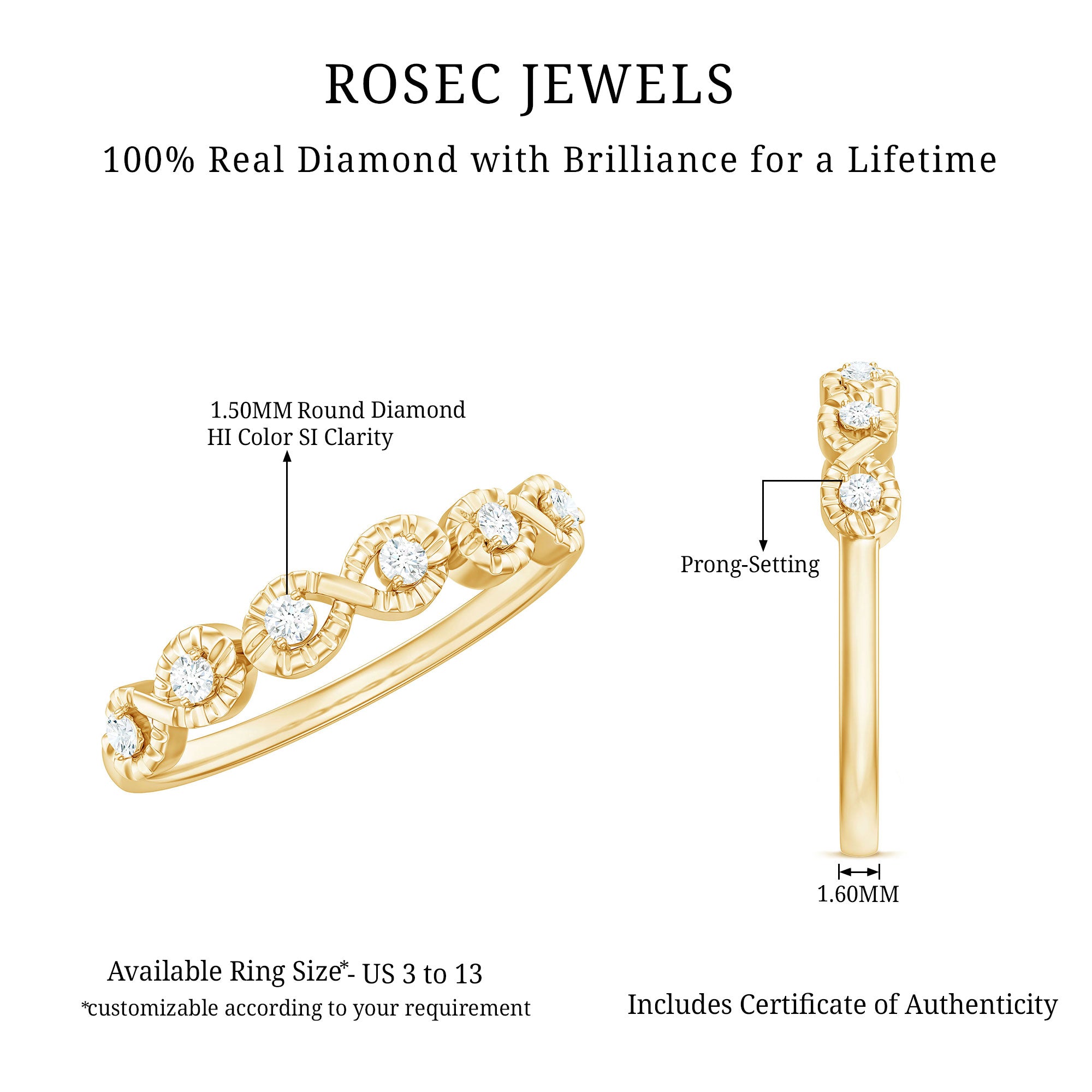 Rosec Jewels-Real Diamond Half Eternity Infinity Ring