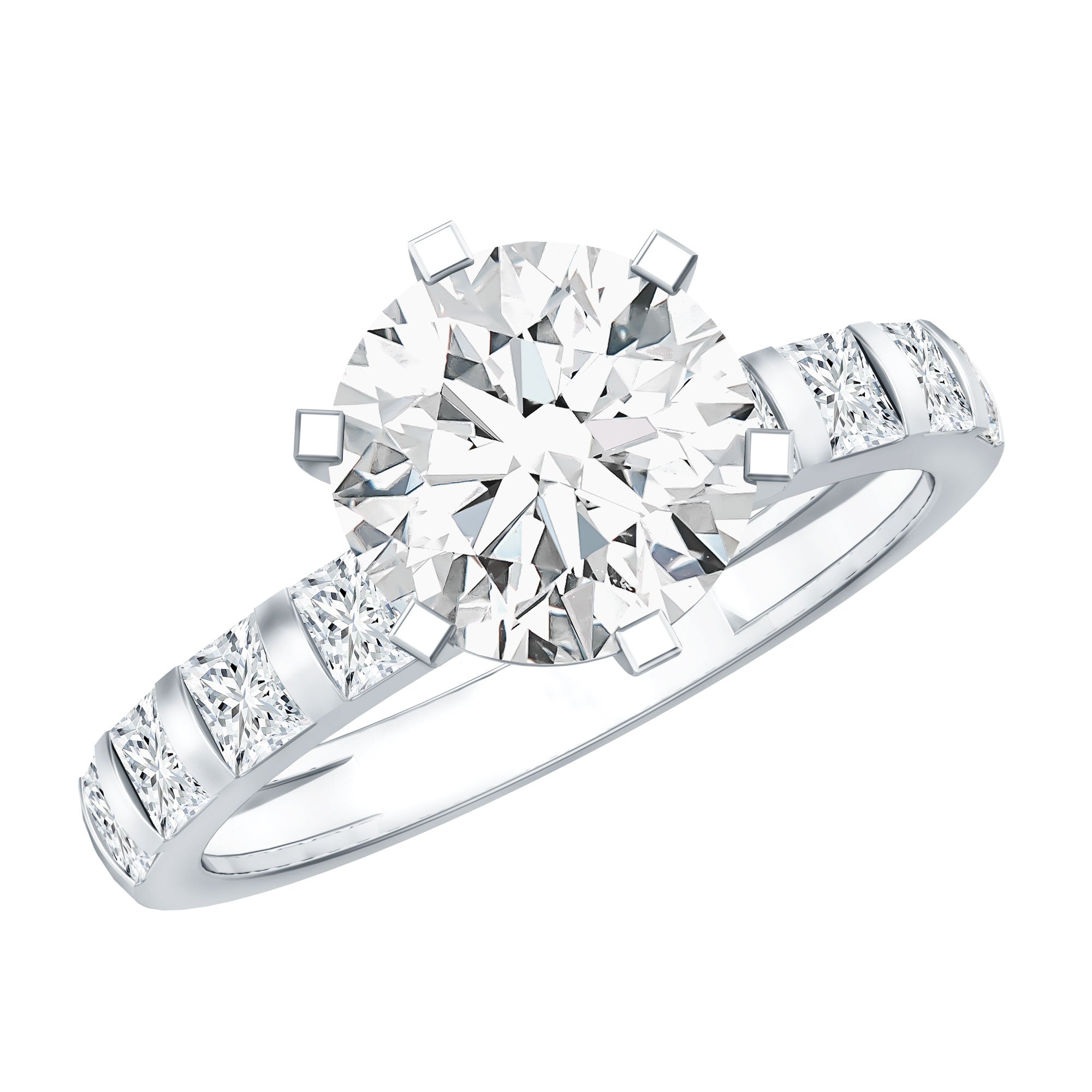 Round Cut 2 CT Moissanite Solitaire Engagement Ring with Side Stones D-VS1 - Rosec Jewels