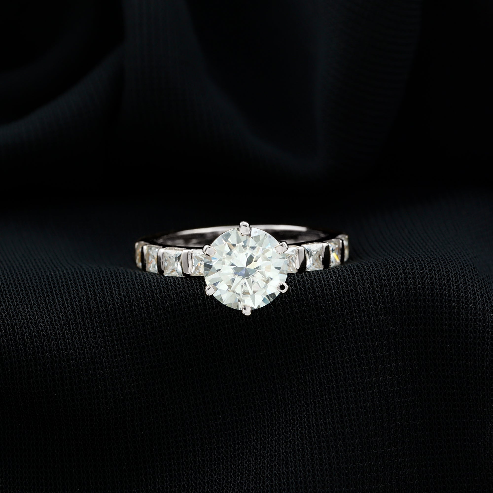 Round Cut 2 CT Moissanite Solitaire Engagement Ring with Side Stones D-VS1 - Rosec Jewels