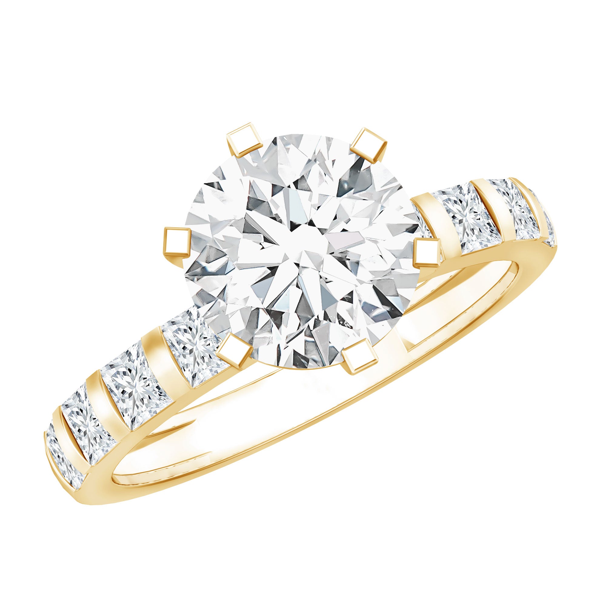 Round Cut 2 CT Moissanite Solitaire Engagement Ring with Side Stones D-VS1 - Rosec Jewels