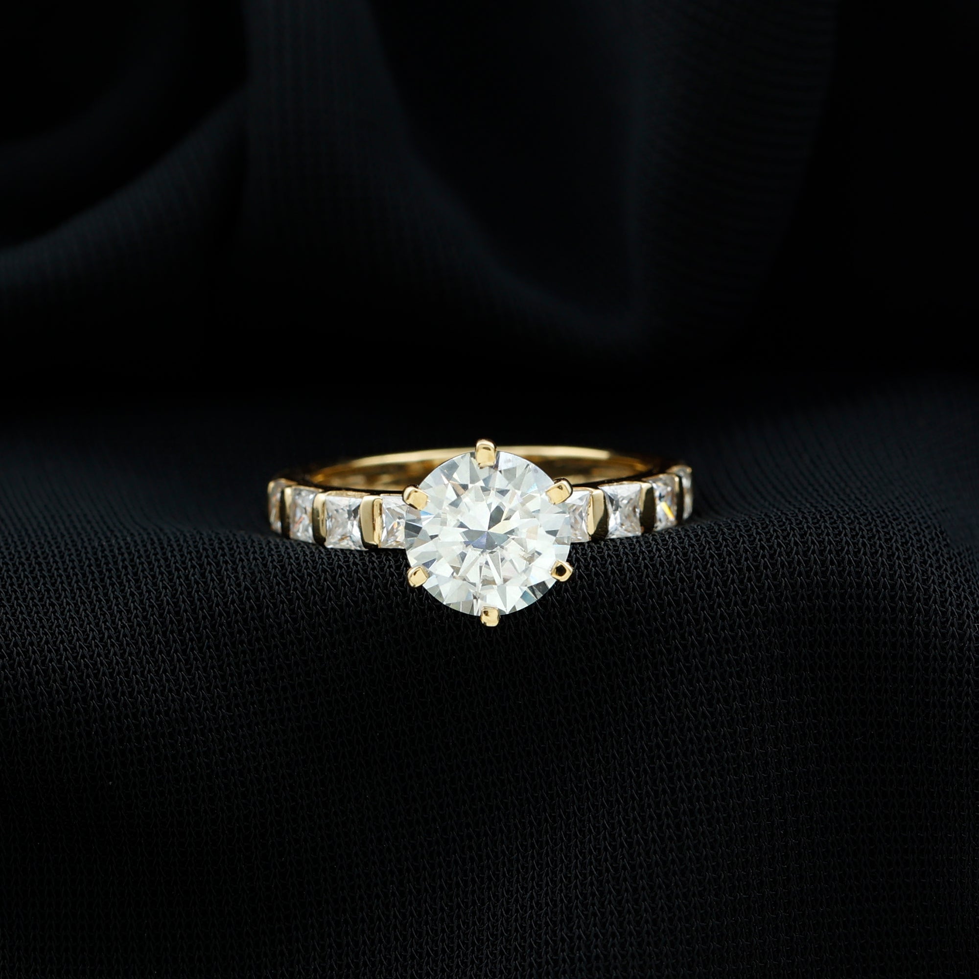 Round Cut 2 CT Moissanite Solitaire Engagement Ring with Side Stones D-VS1 - Rosec Jewels