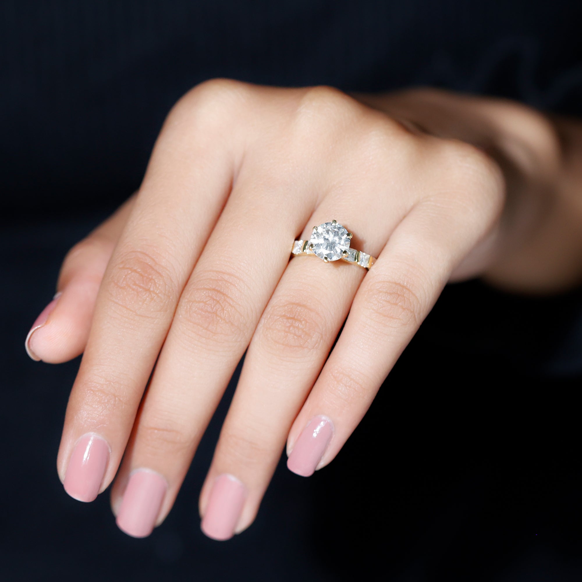 Round Cut 2 CT Moissanite Solitaire Engagement Ring with Side Stones D-VS1 - Rosec Jewels