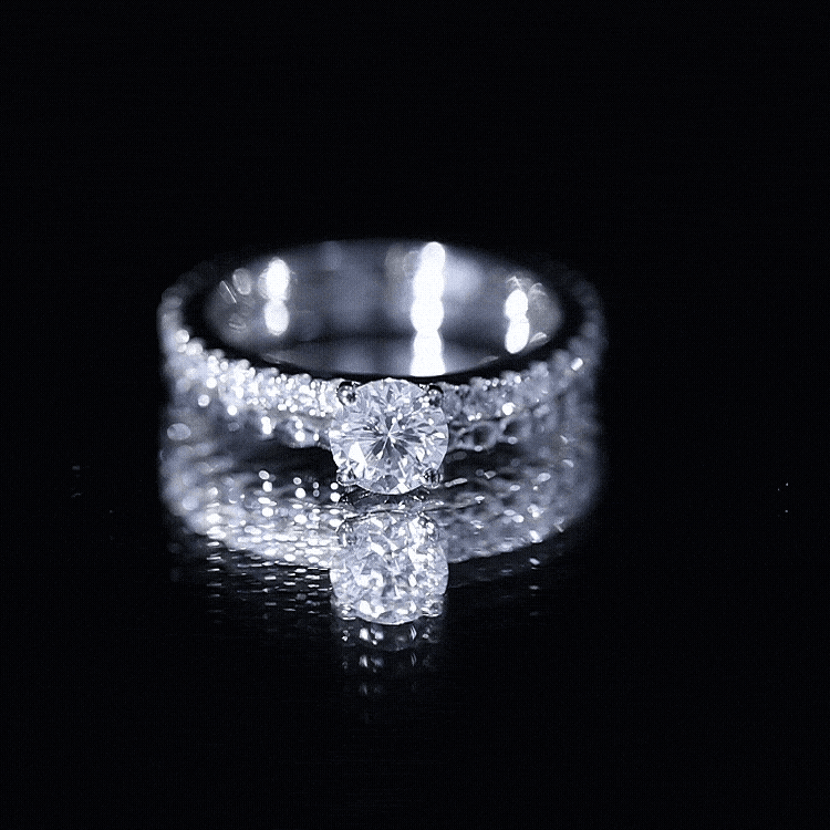 Rosec Jewels-Round Cut Moissanite Designer Engagement Ring With Certificate
