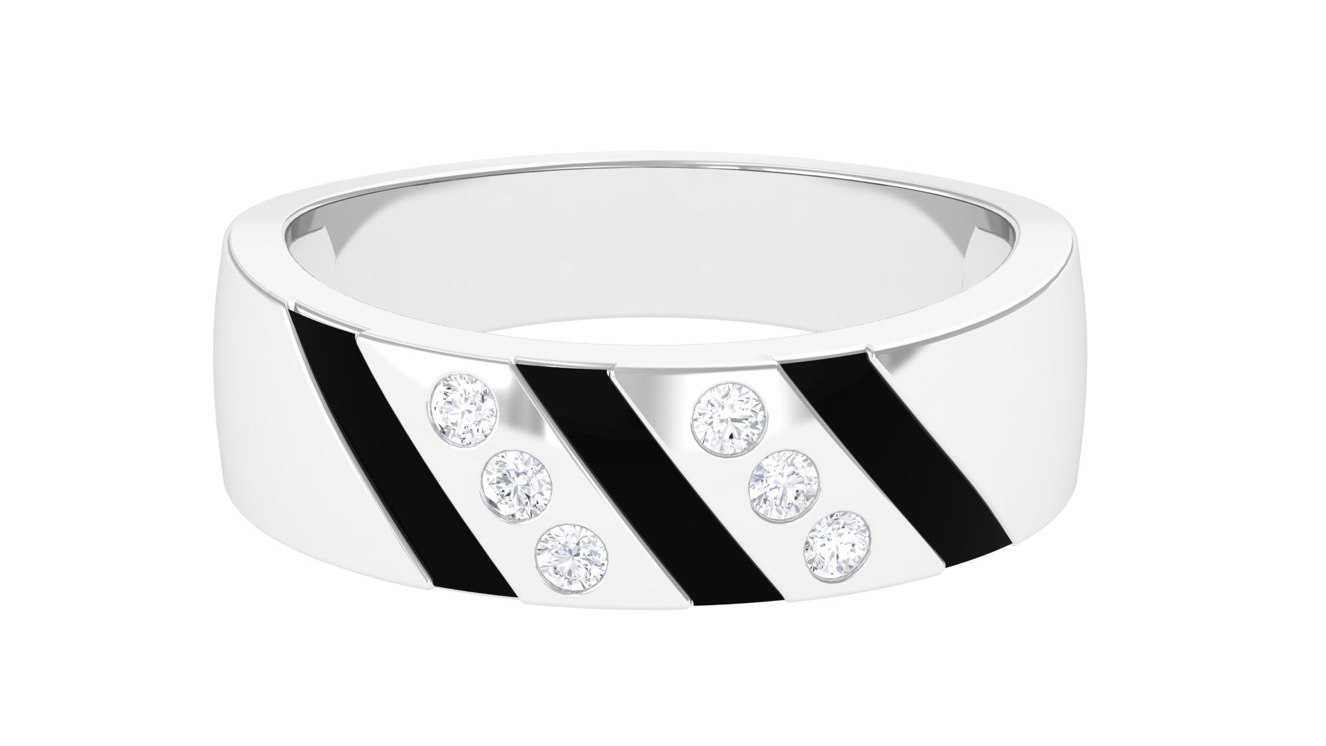Rosec Jewels-Natural Diamond Mens Wedding Band with Black Enamel