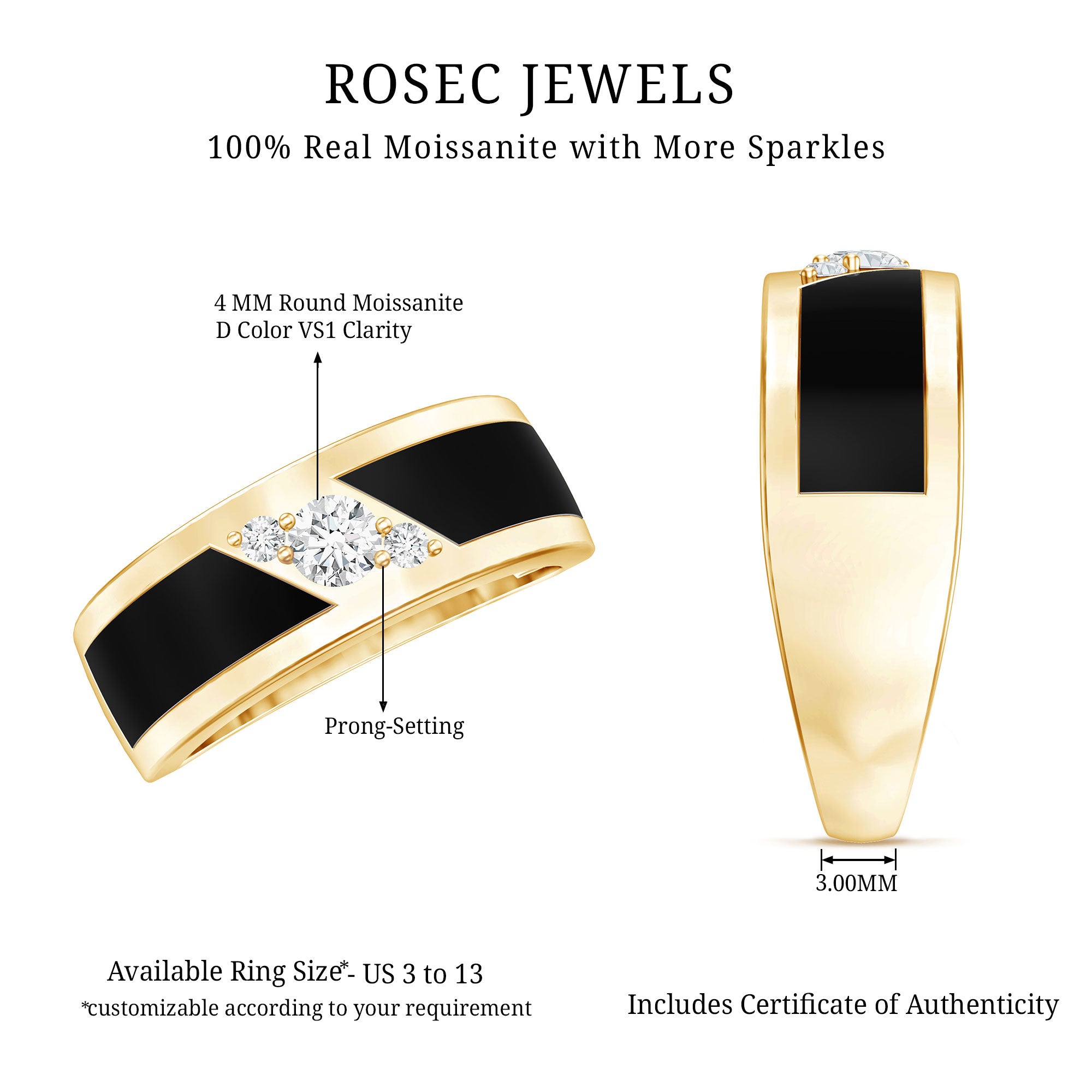 Classic Moissanite Mens Wedding Band Ring D-VS1 - Rosec Jewels