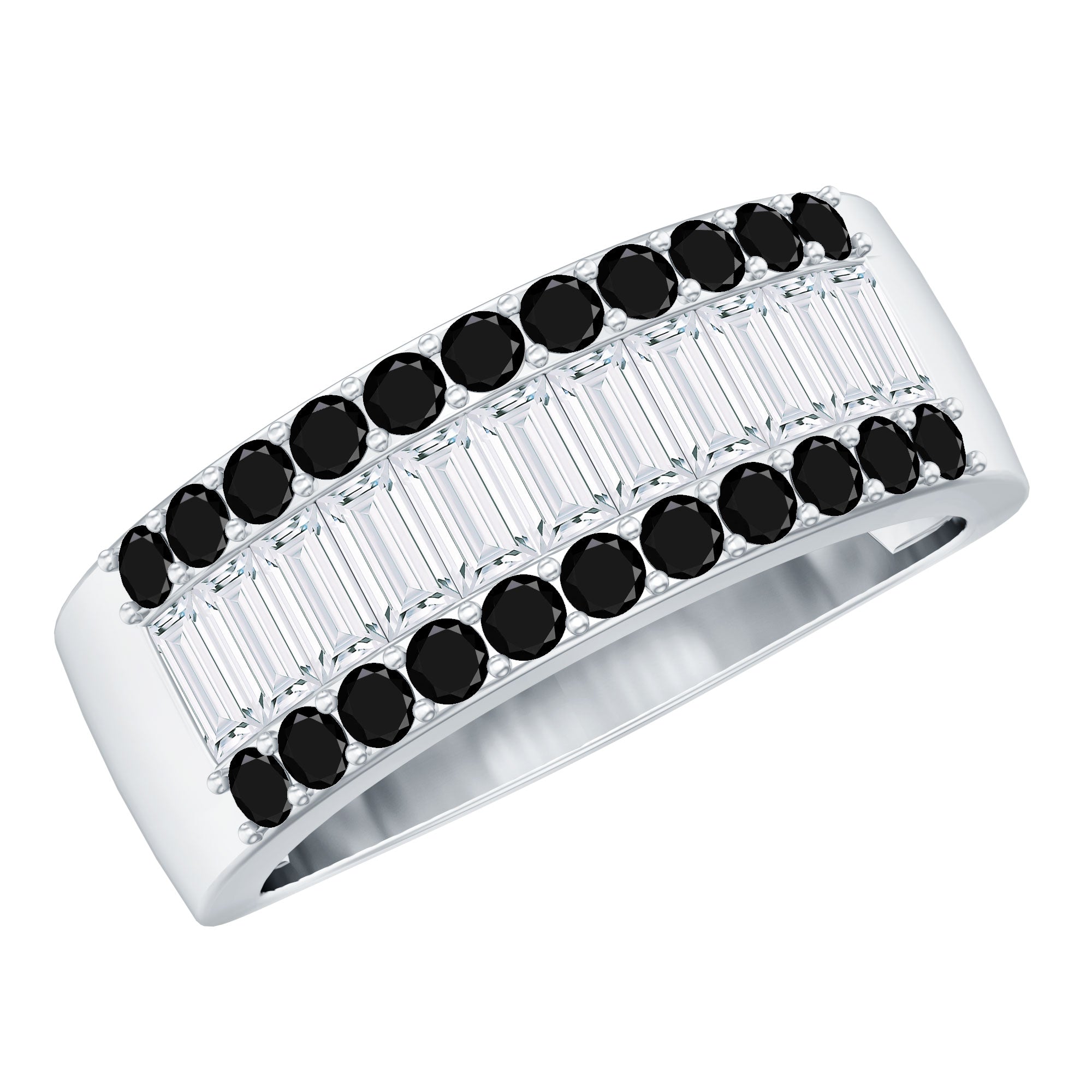 Black and White Diamond Wide Wedding Band for Men