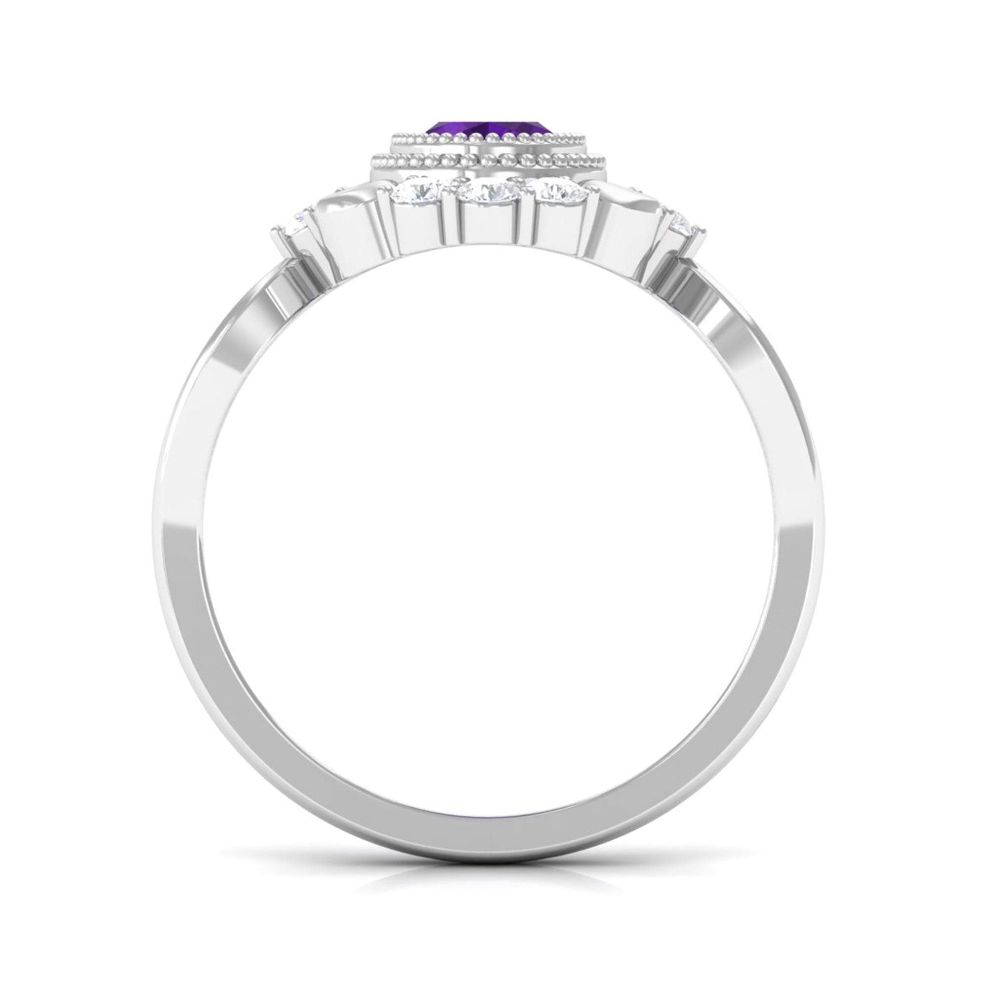 Vintage Inspired 1 Carat Amethyst Oval Engagement Ring with Diamond AAA - Rosec Jewels