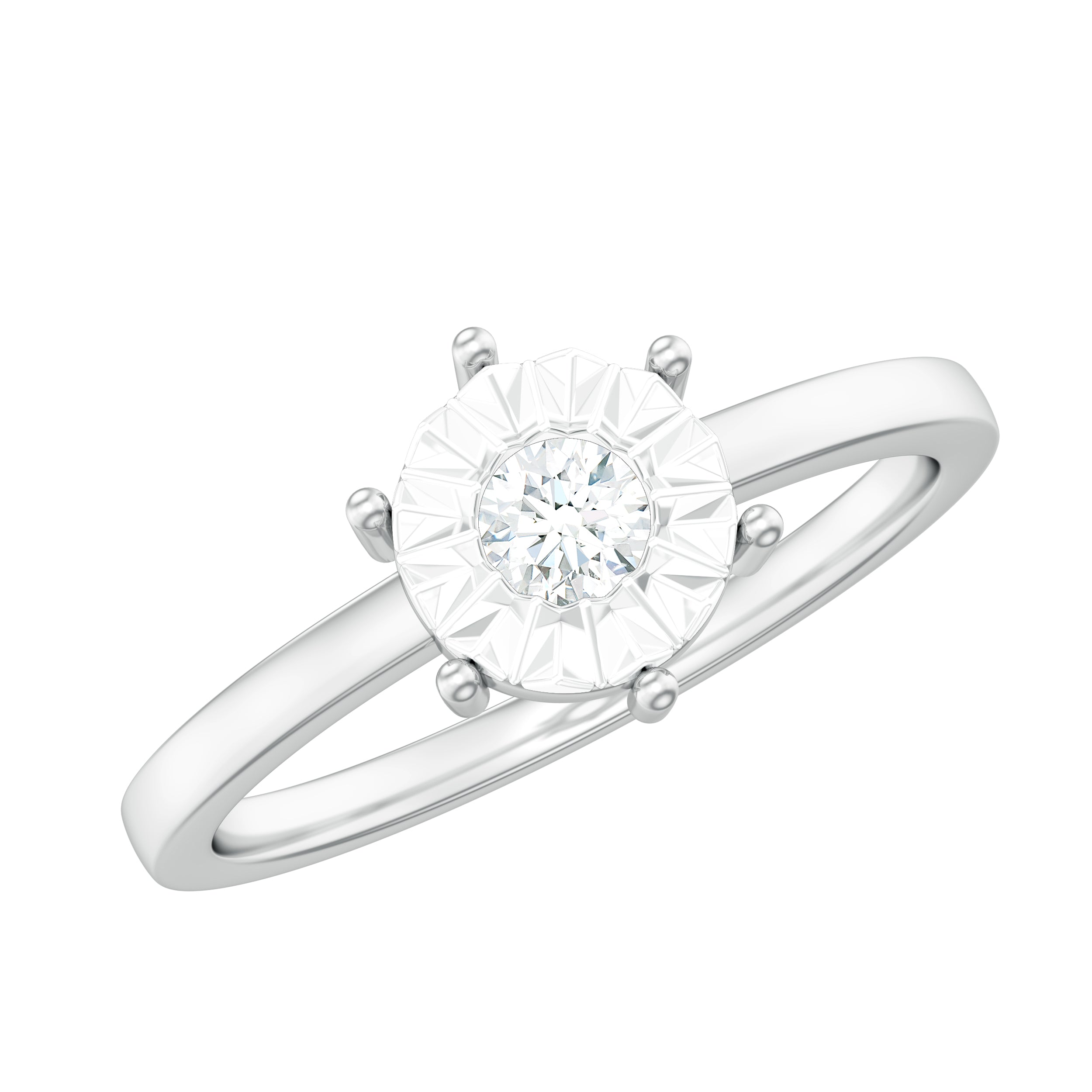 Bague solitaire en diamant véritable taille ronde en serti illusion