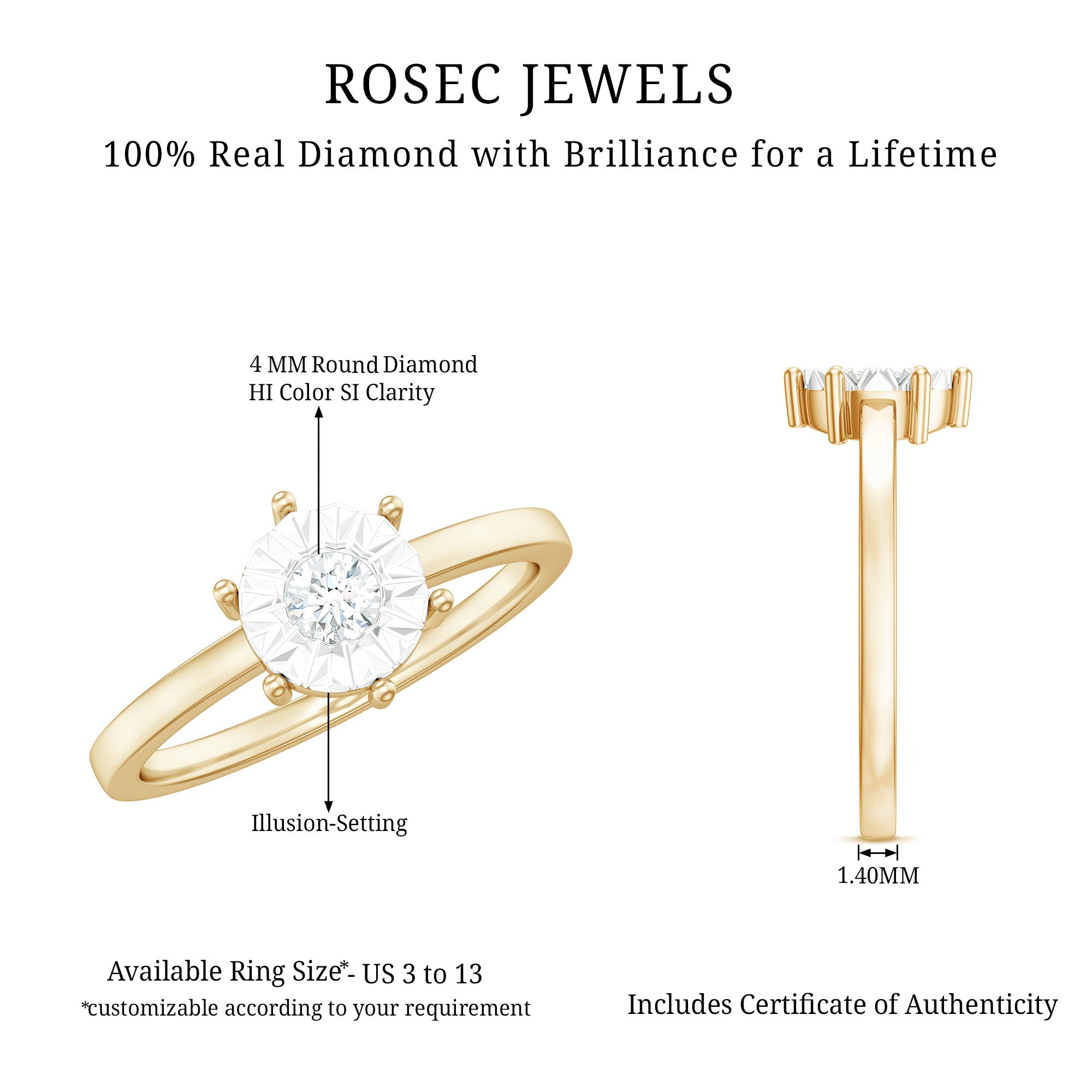 Natural Diamond Promise Ring in Illusion Setting Natural - ( HI-SI ) - Rosec Jewels