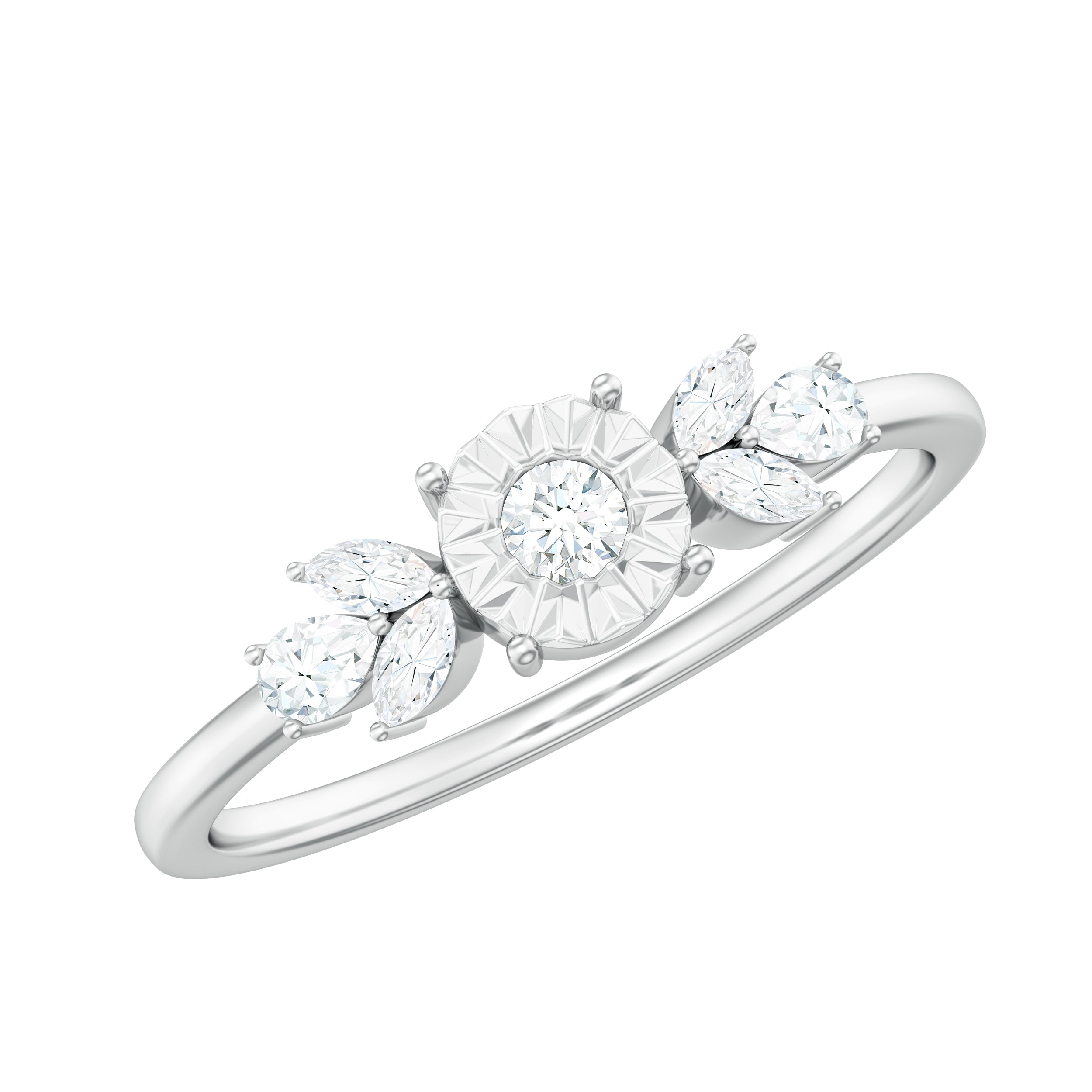 Nature Inspired Diamond Leaf Promise Ring for Women Natural - ( HI-SI ) - Rosec Jewels