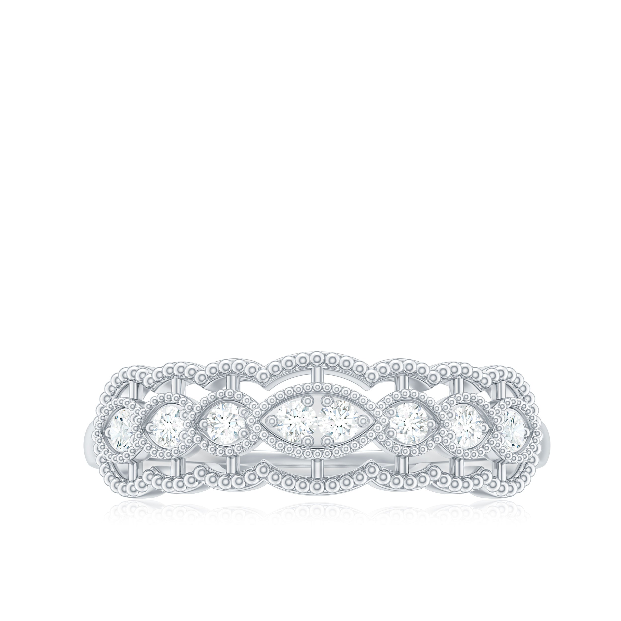 Vintage Inspired Natural Diamond Anniversary Ring Natural - ( HI-SI ) - Rosec Jewels