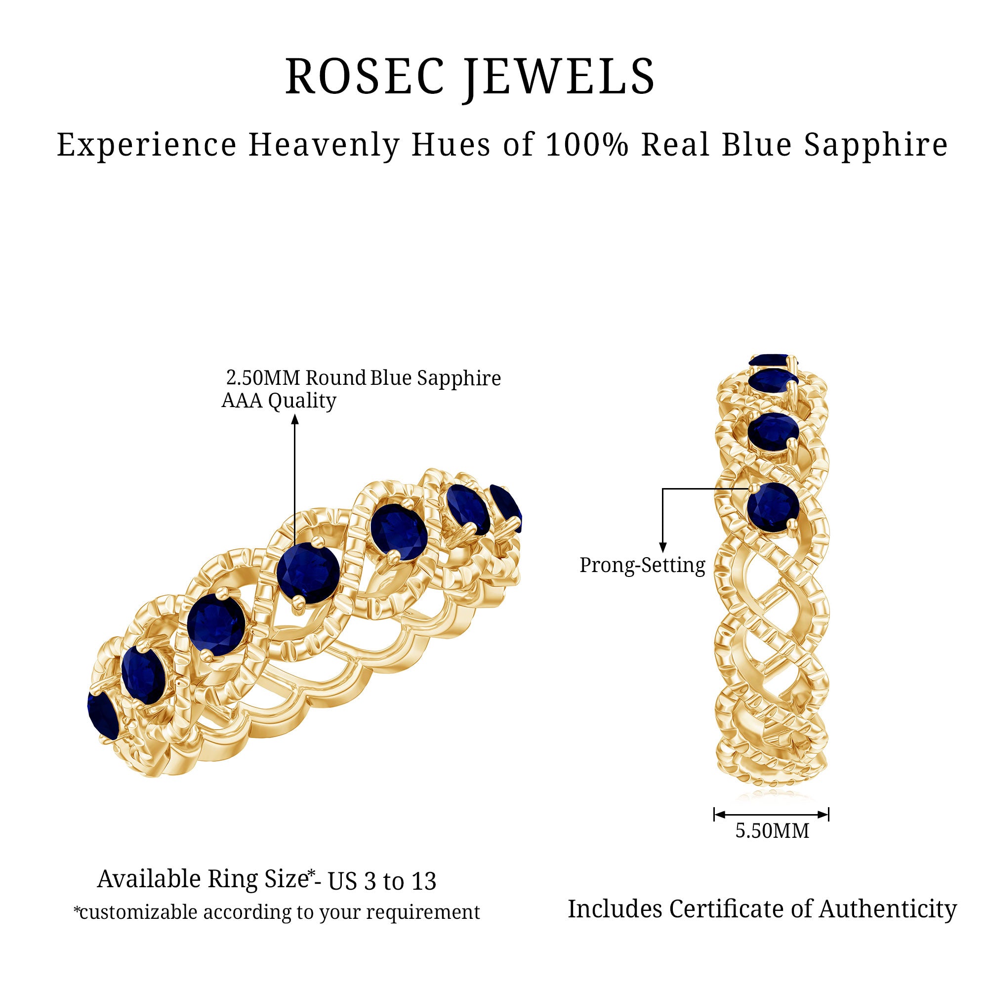 Natural Blue Sapphire Infinity Band For Anniversary AAA - Rosec Jewels