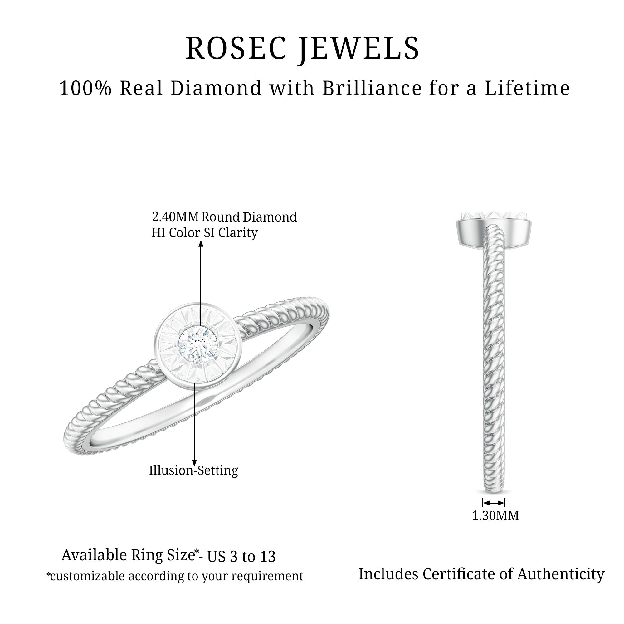 Illusion Set Diamond Promise Ring Natural - ( HI-SI ) - Rosec Jewels