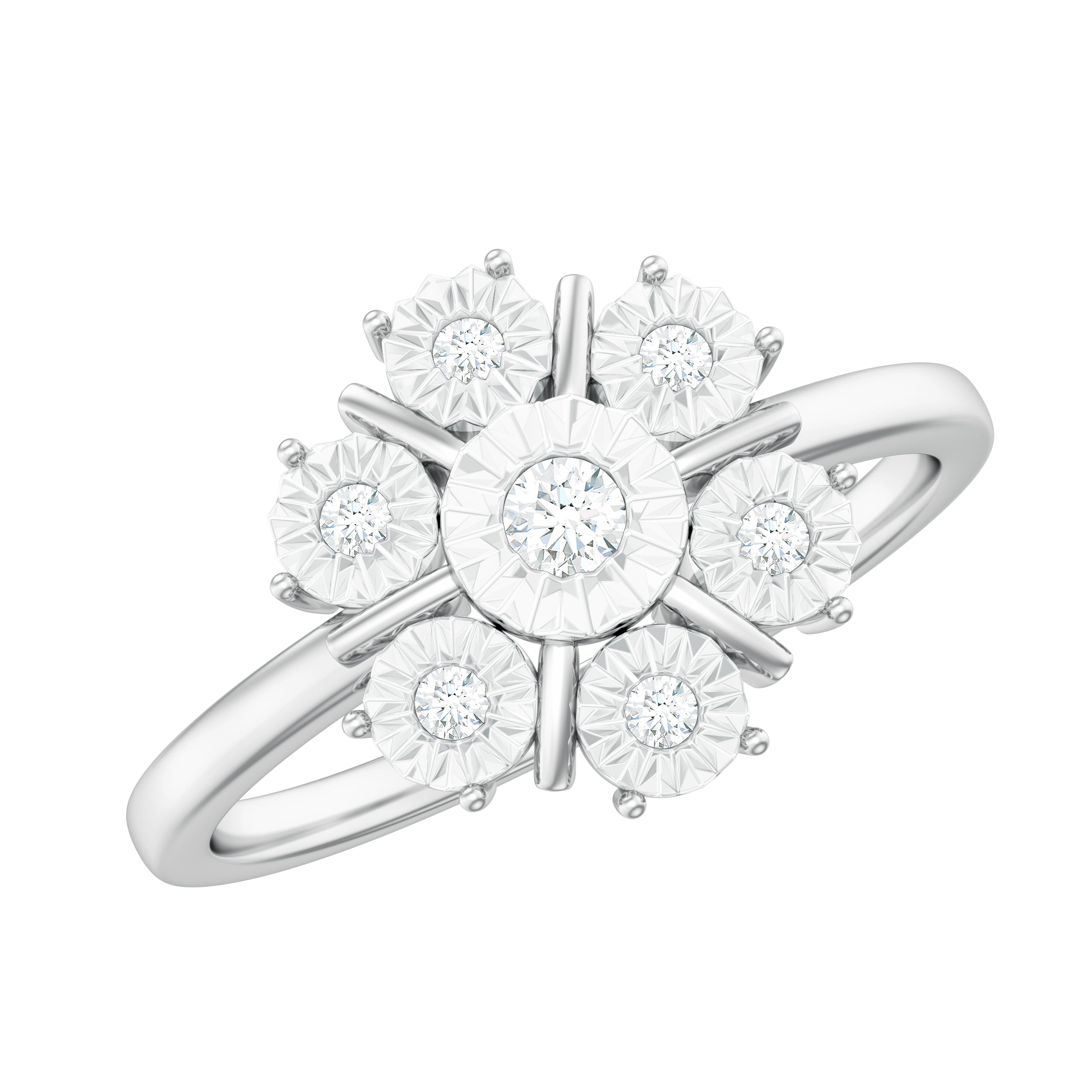 Natural Diamond Cluster Engagement Ring in Illusion Setting Natural - ( HI-SI ) - Rosec Jewels