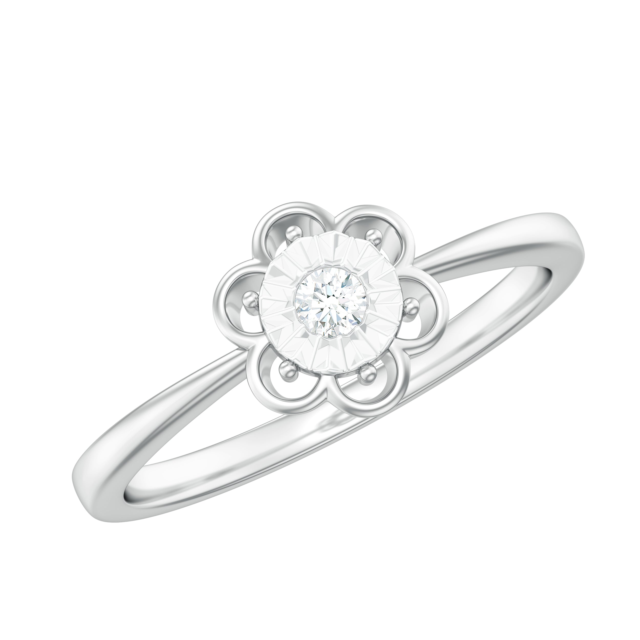 Real Diamond Solitaire Flower Ring with Miracle Plate