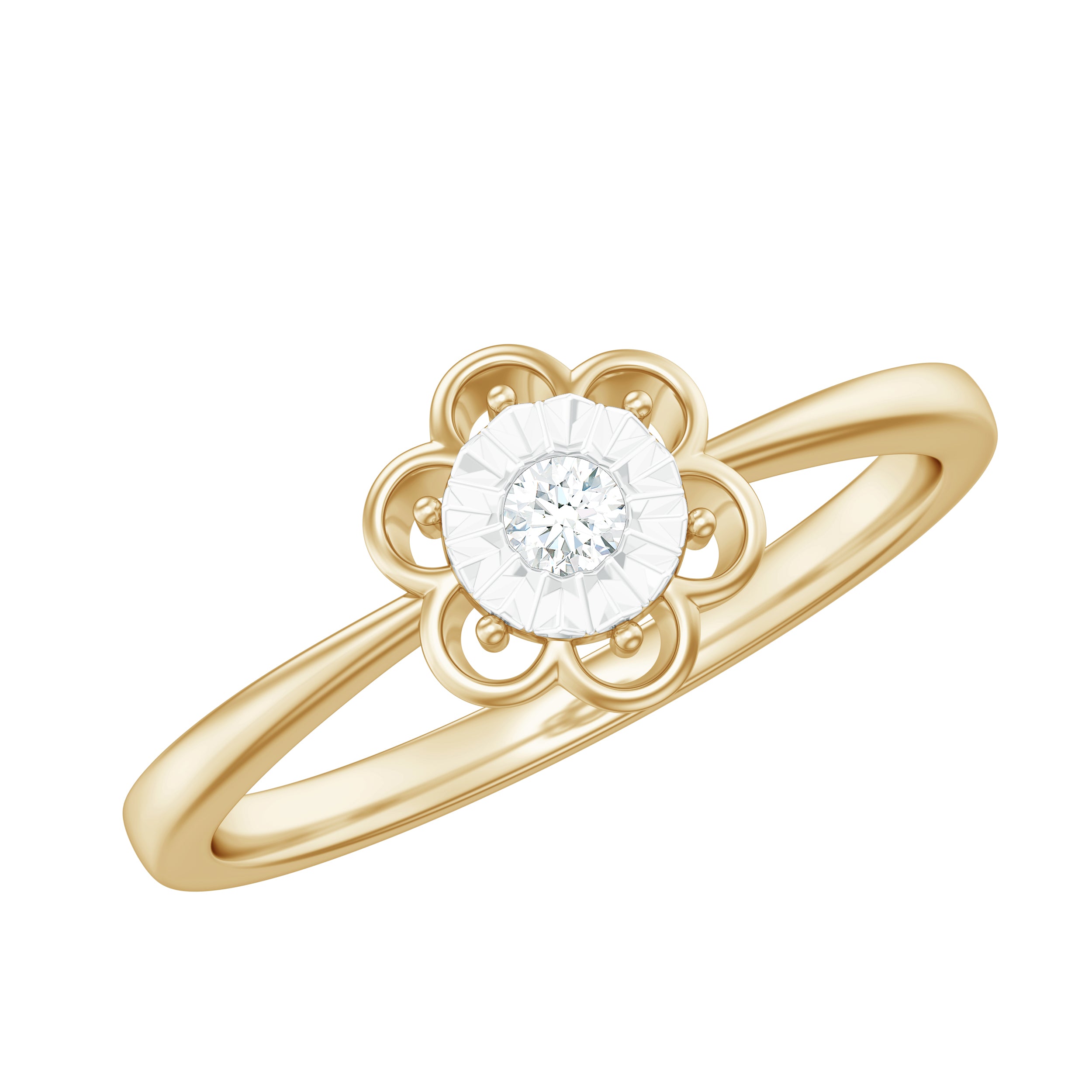 Miracle Plate Real Diamond Flower Promise Ring Natural - ( HI-SI ) - Rosec Jewels