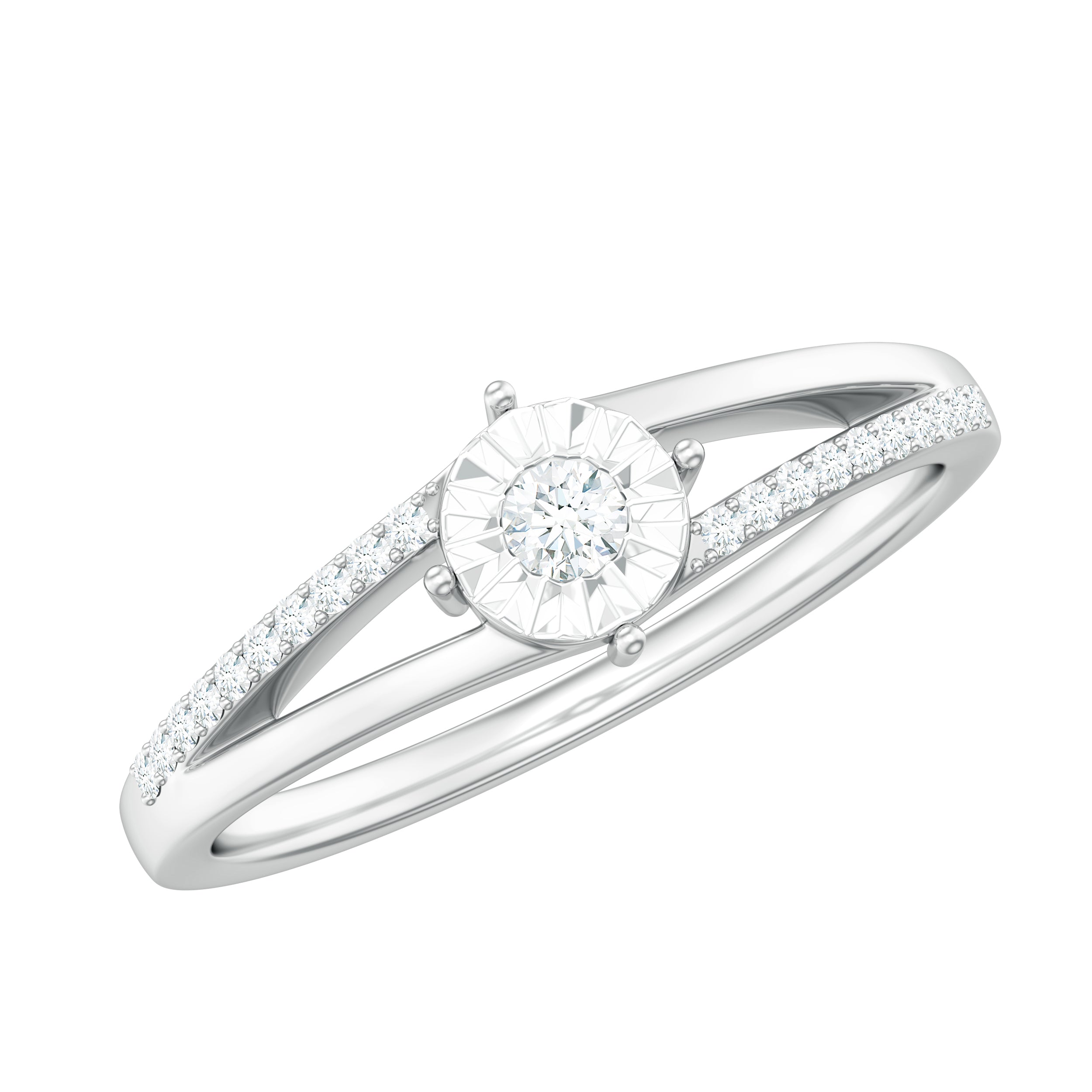 Natural Diamond Engagement Ring with Split Shank Natural - ( HI-SI ) - Rosec Jewels