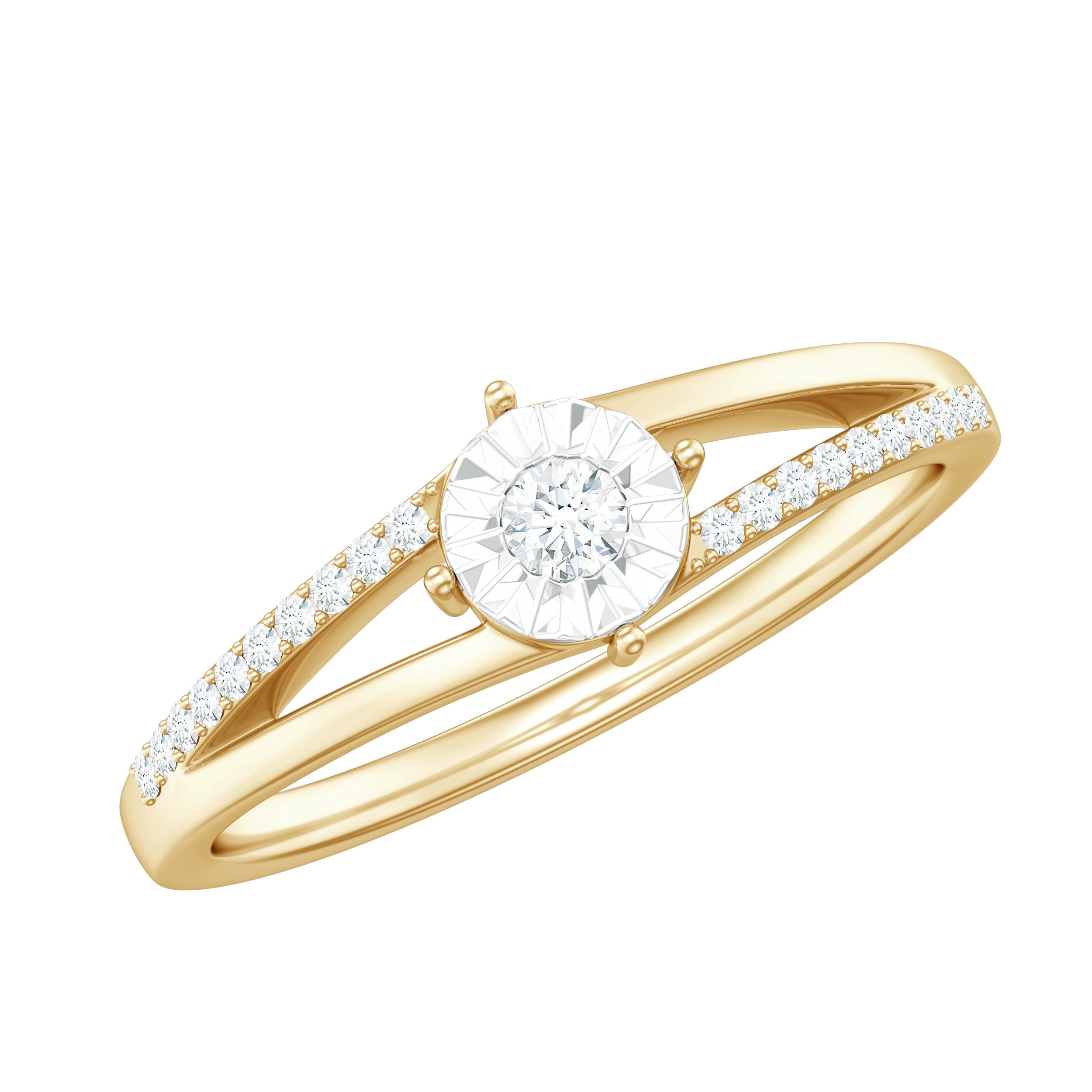 Natural Diamond Engagement Ring with Split Shank Natural - ( HI-SI ) - Rosec Jewels