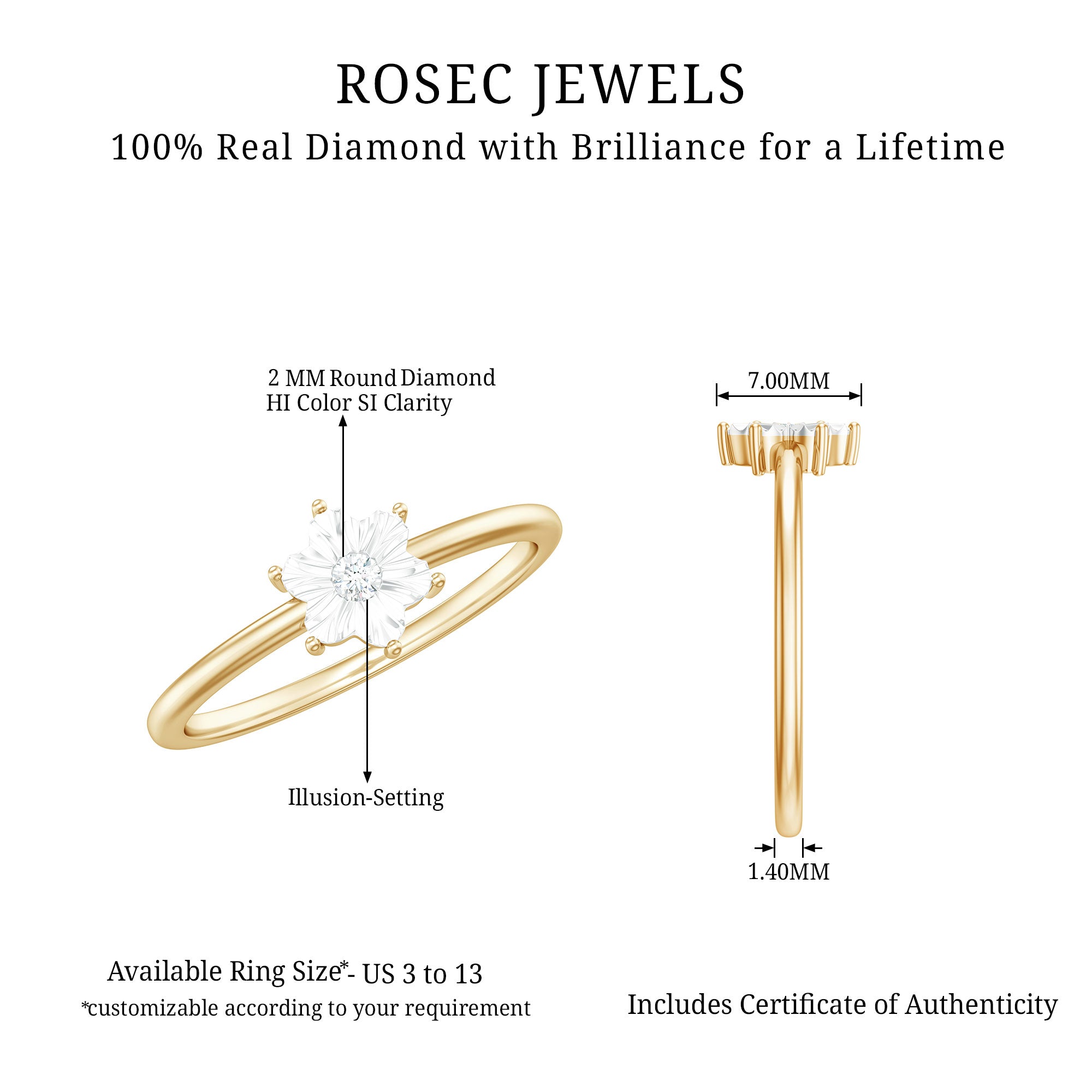 Rosec Jewels-Miracle Plate Diamond Flower Ring with Certificate