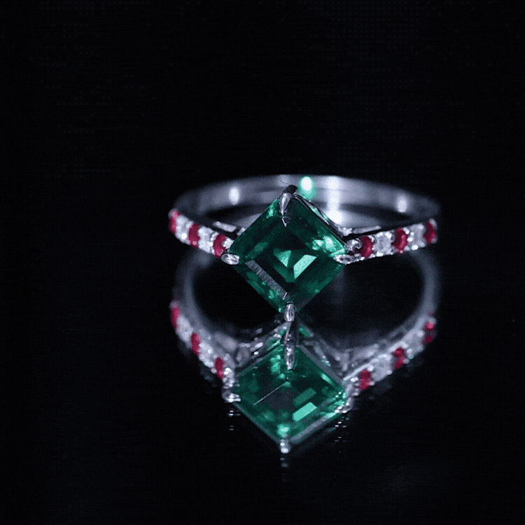 6 Carat Lab Created Emerald Engagement Ring with Lab Ruby and Diamond AAAA - Rosec Jewels