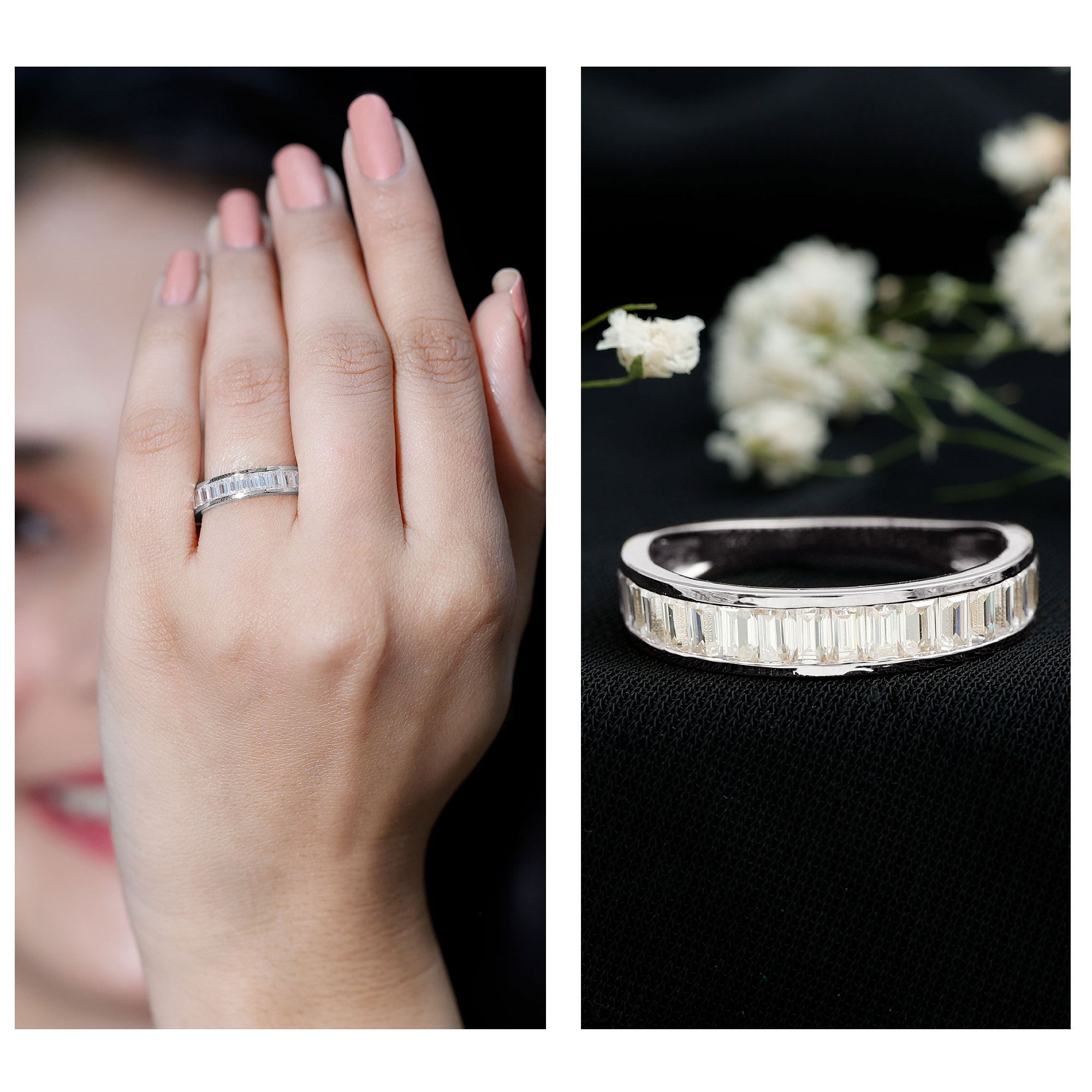 Channel Set Certified Moissanite Half Eternity Band Ring D-VS1 - Rosec Jewels