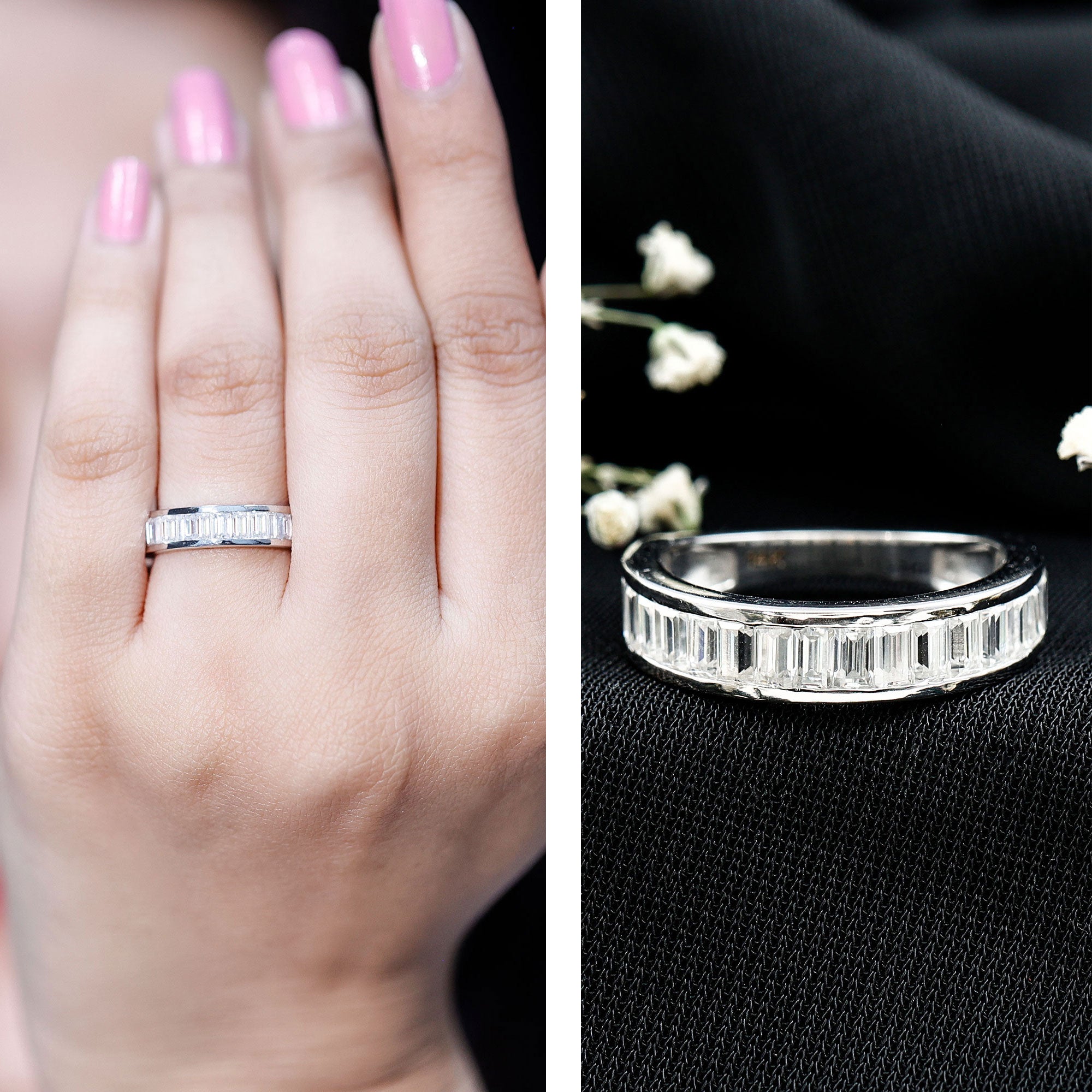 Channel Set Certified Moissanite Half Eternity Band Ring D-VS1 - Rosec Jewels