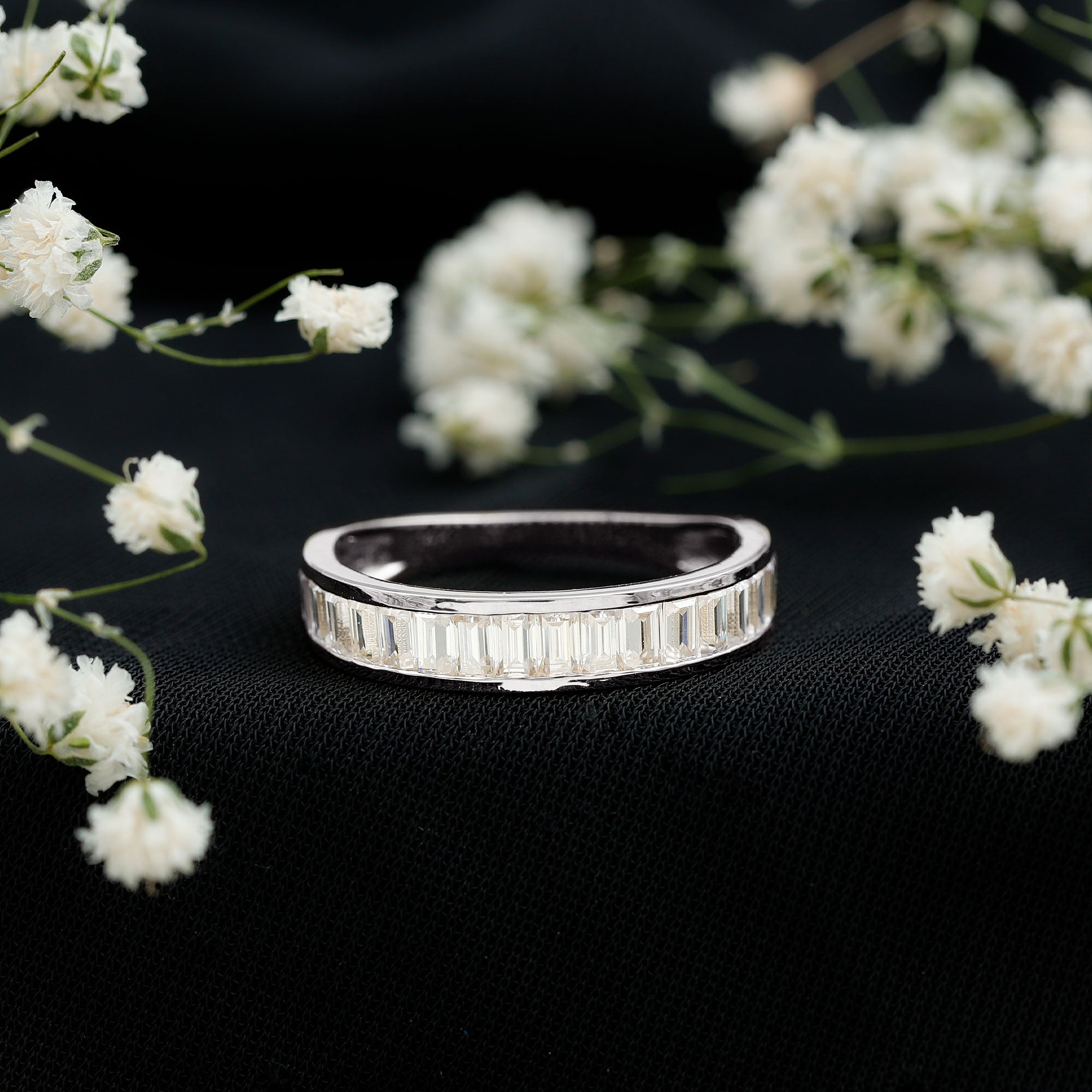 Channel Set Certified Moissanite Half Eternity Band Ring D-VS1 - Rosec Jewels