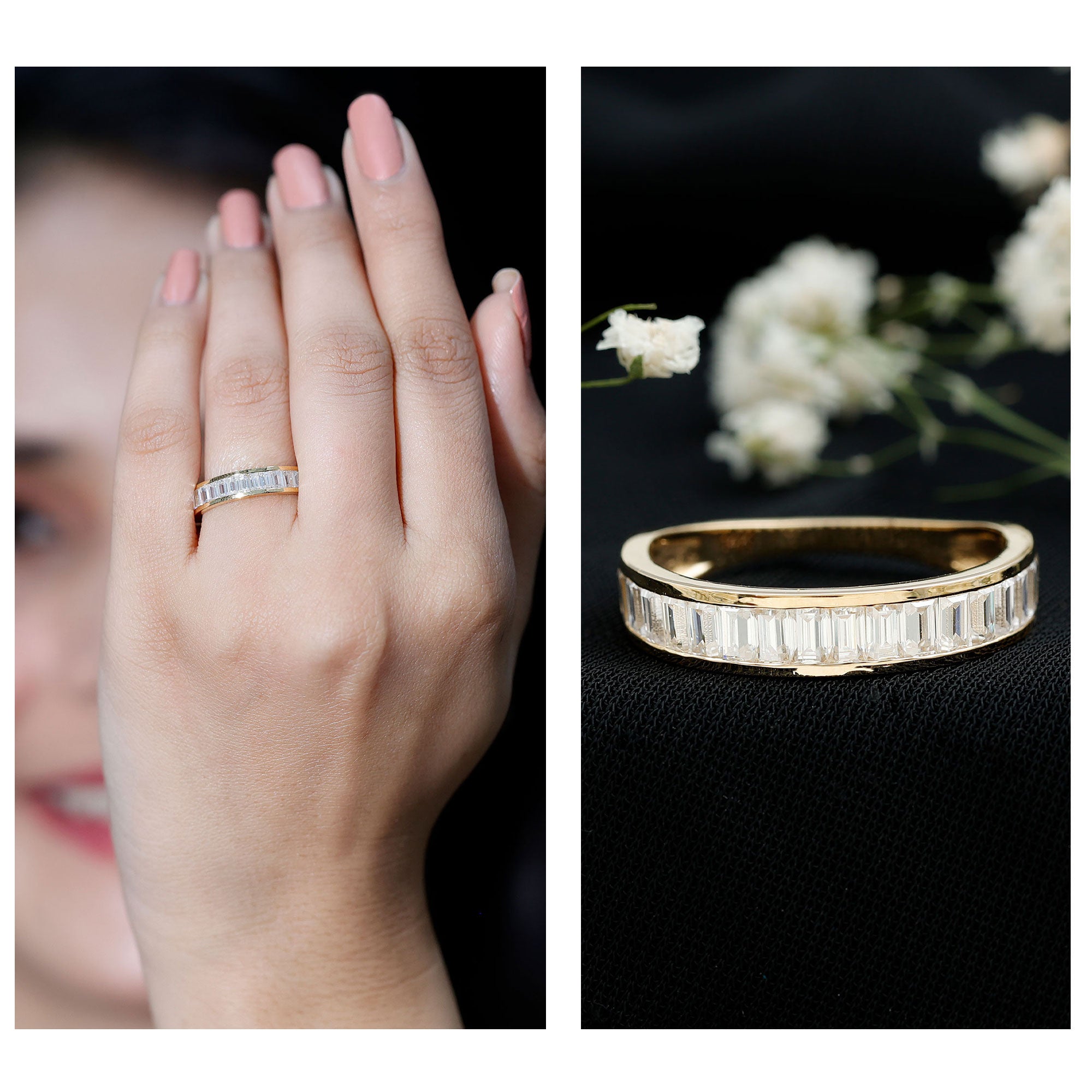 Channel Set Certified Moissanite Half Eternity Band Ring D-VS1 - Rosec Jewels