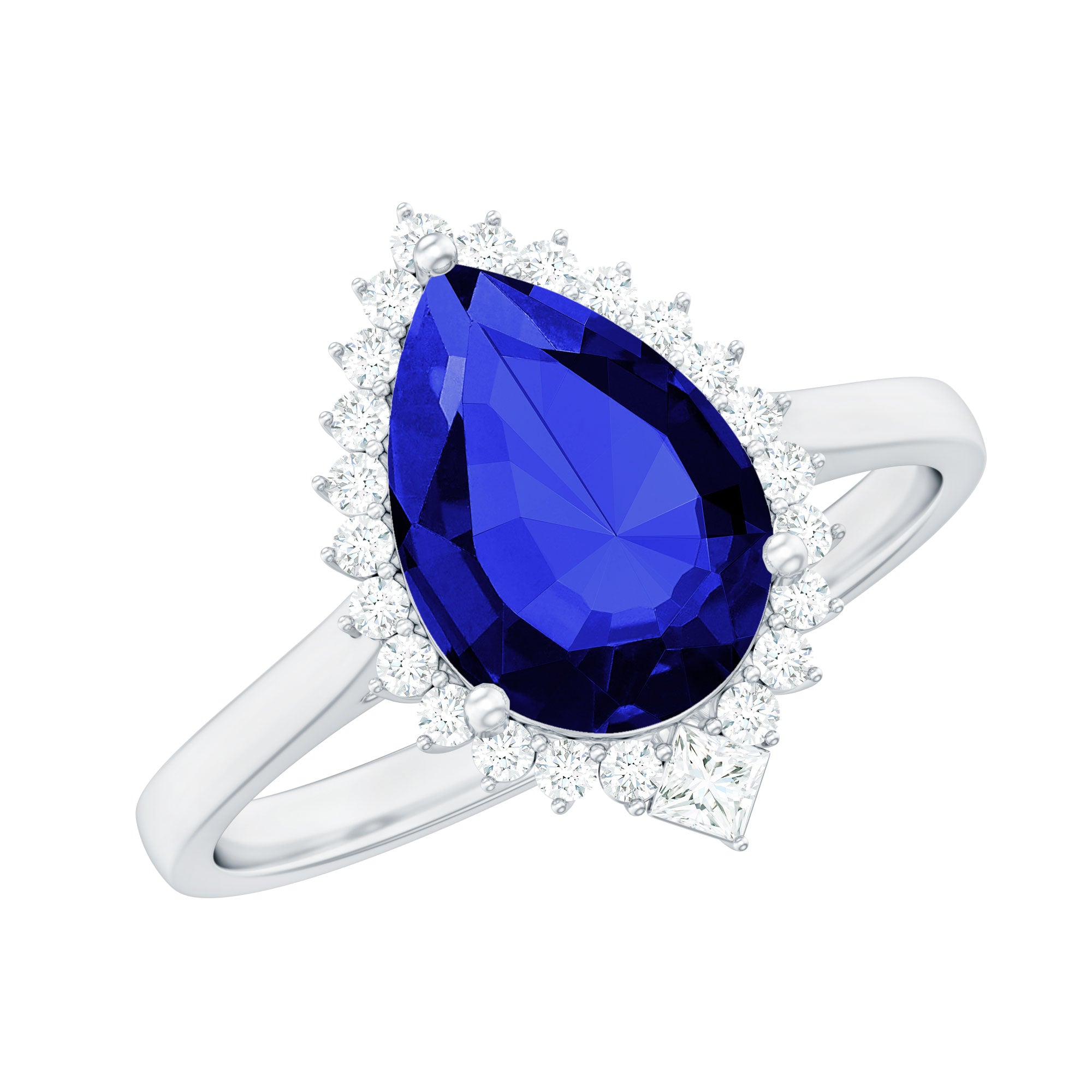 Pear Created Blue Sapphire Cocktail Halo Ring with Diamond