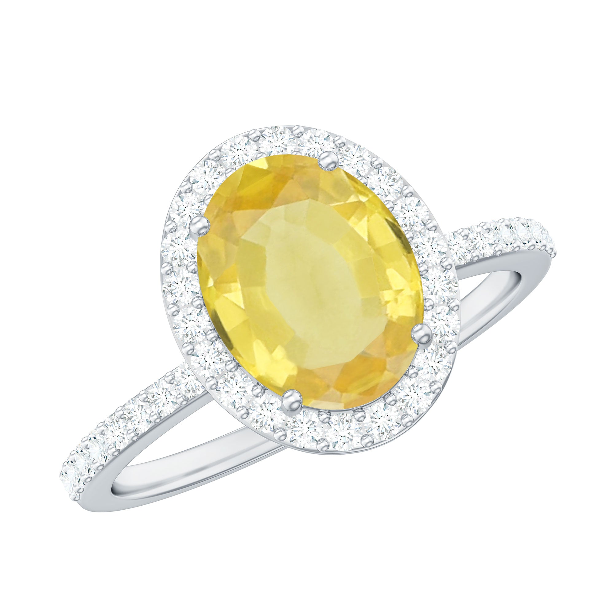 Oval Cut Created Yellow Sapphire and Diamond Classic Halo Ring