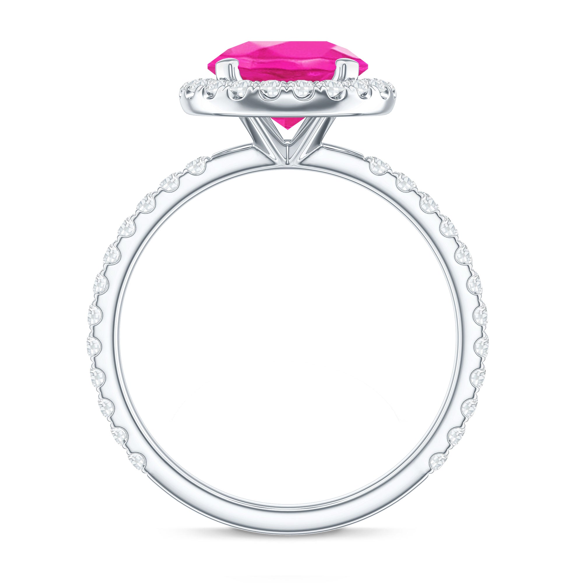 2.25 Carat Round Lab Grown Pink Sapphire and Diamond Engagement Ring AAAA - Rosec Jewels